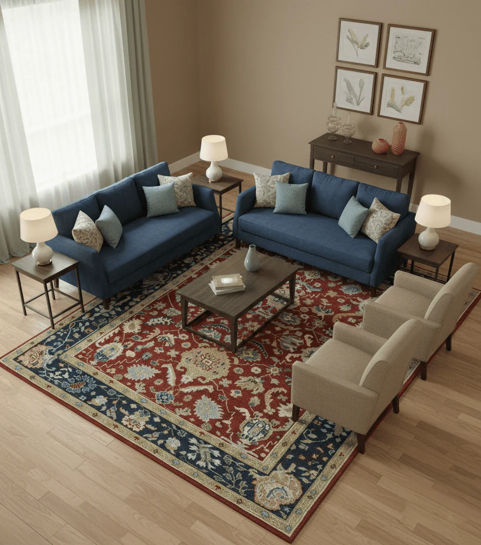 Floral Brown, Blue and Beige Hand Knotted Oriental Oushak Multi Size wool Area Rug - Image 2