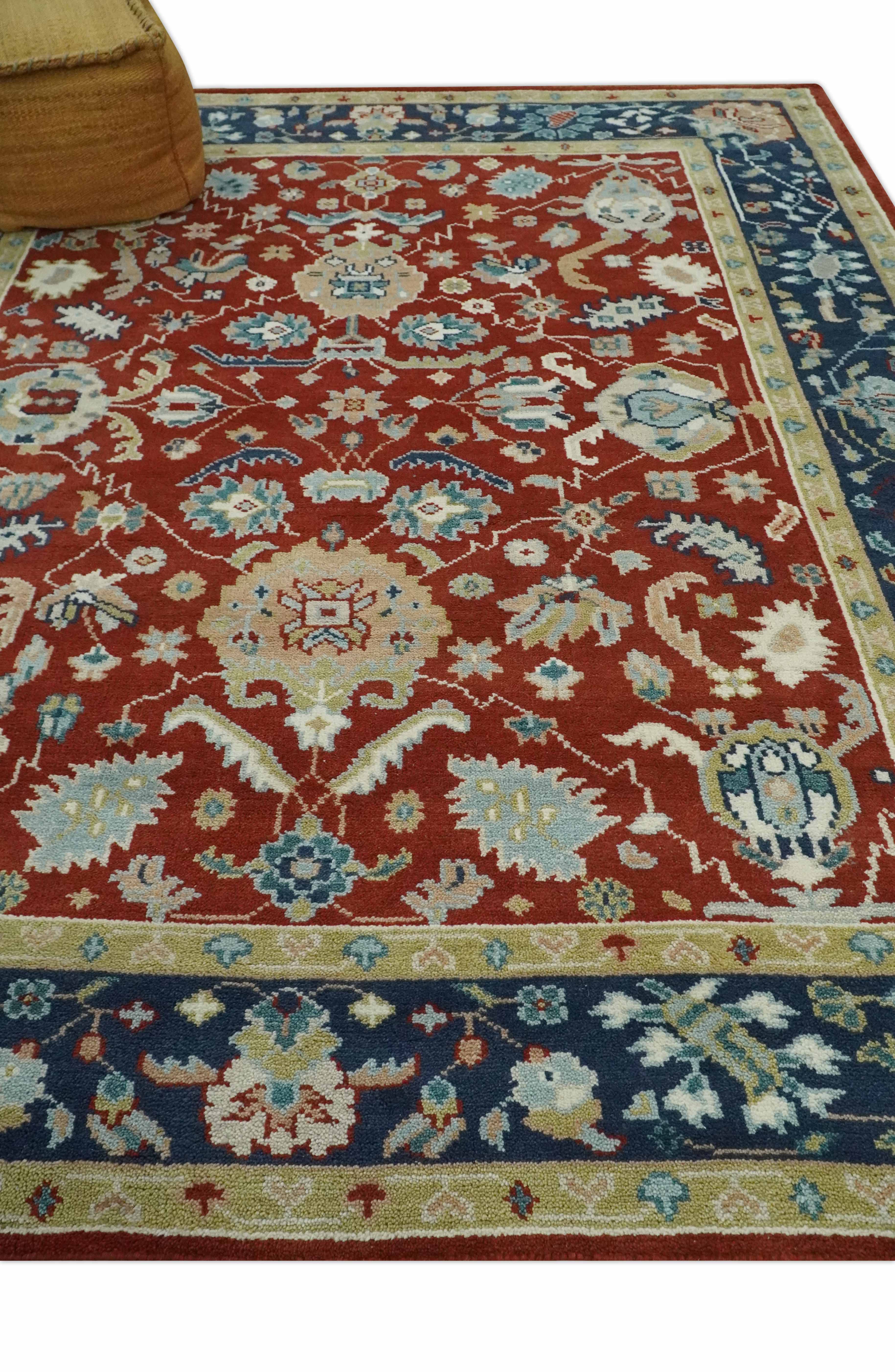 Floral Brown, Blue and Beige Hand Knotted Oriental Oushak Multi Size wool Area Rug - Image 4