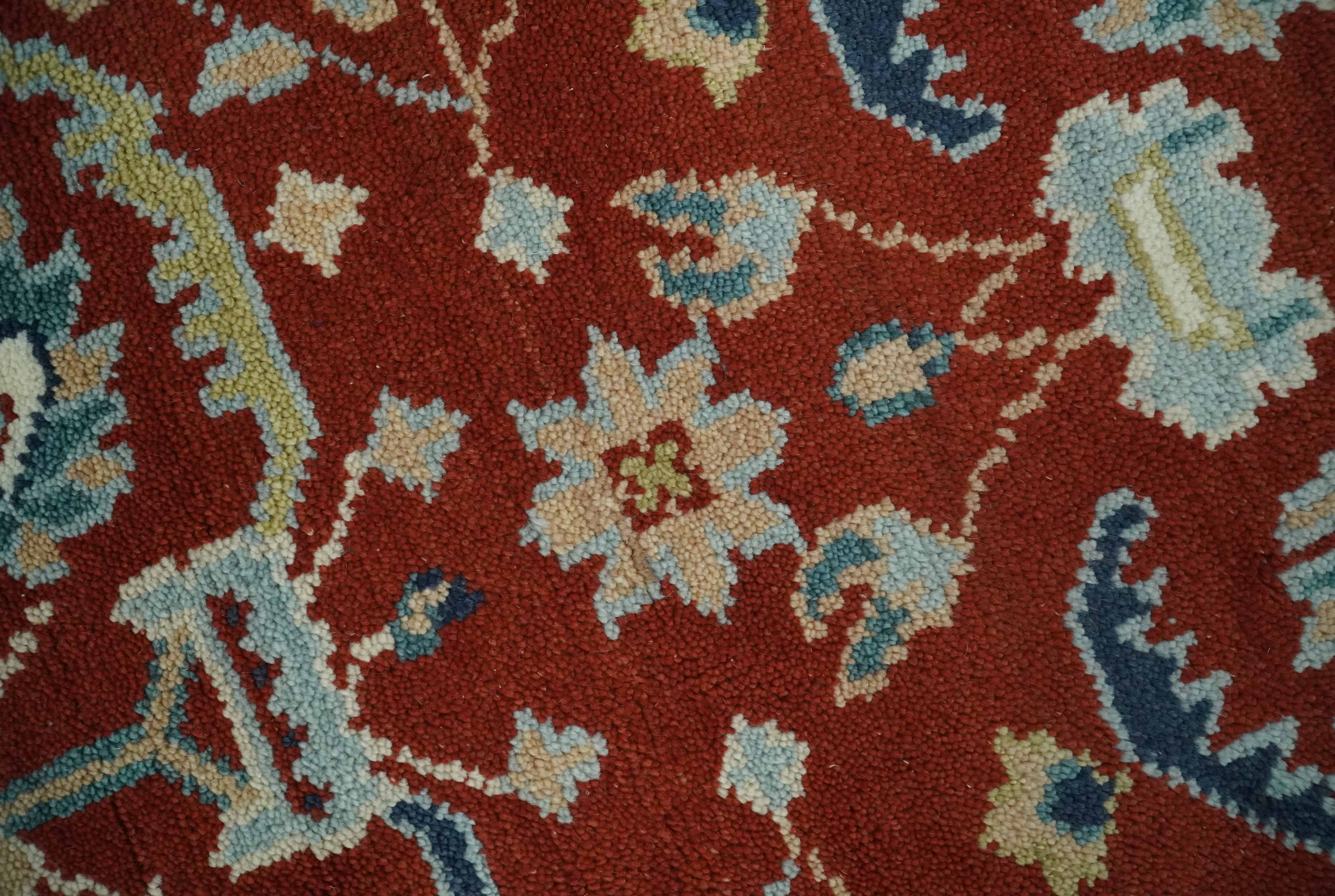 Floral Brown, Blue and Beige Hand Knotted Oriental Oushak Multi Size wool Area Rug - Image 5