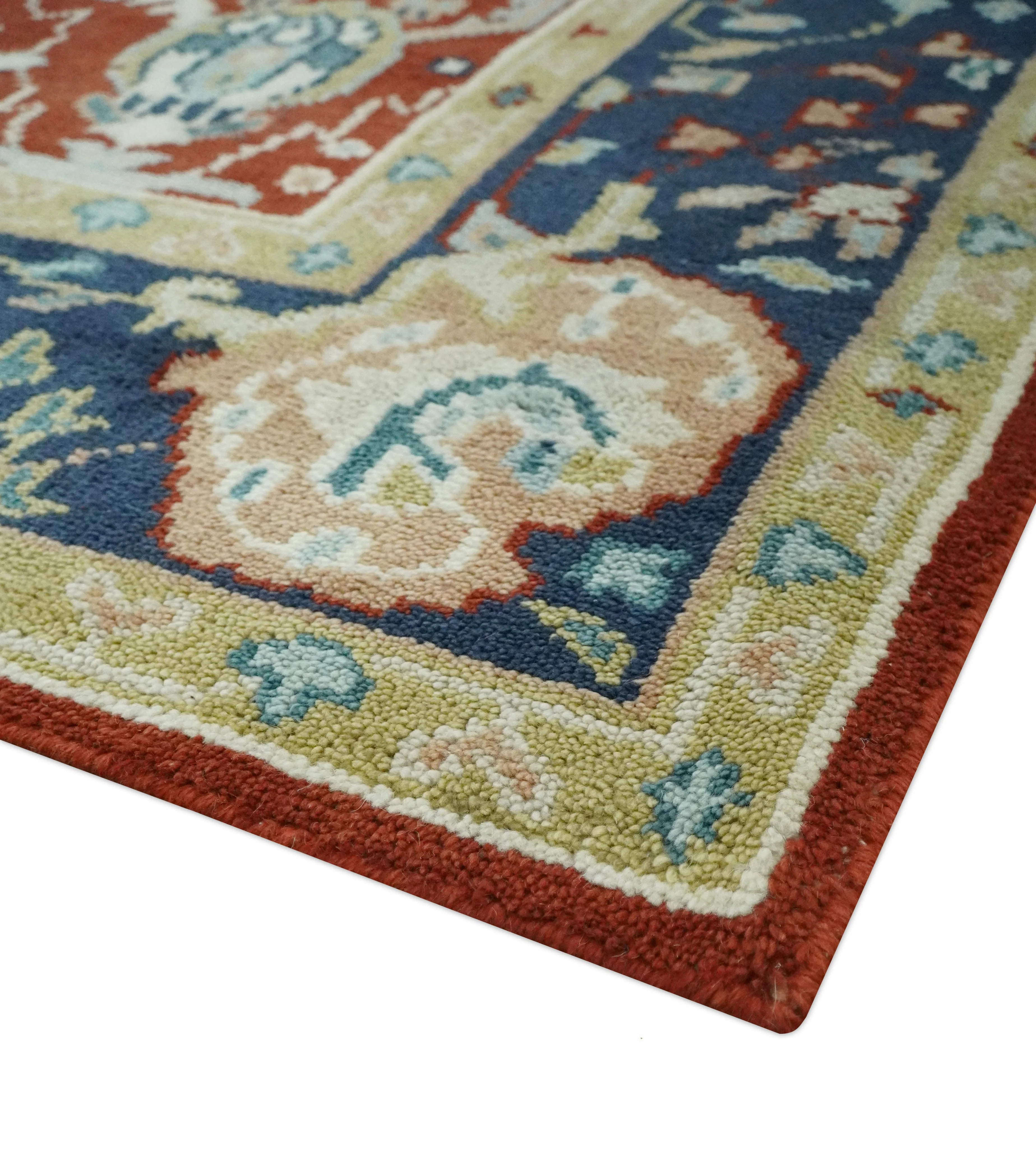 Floral Brown, Blue and Beige Hand Knotted Oriental Oushak Multi Size wool Area Rug - Image 6
