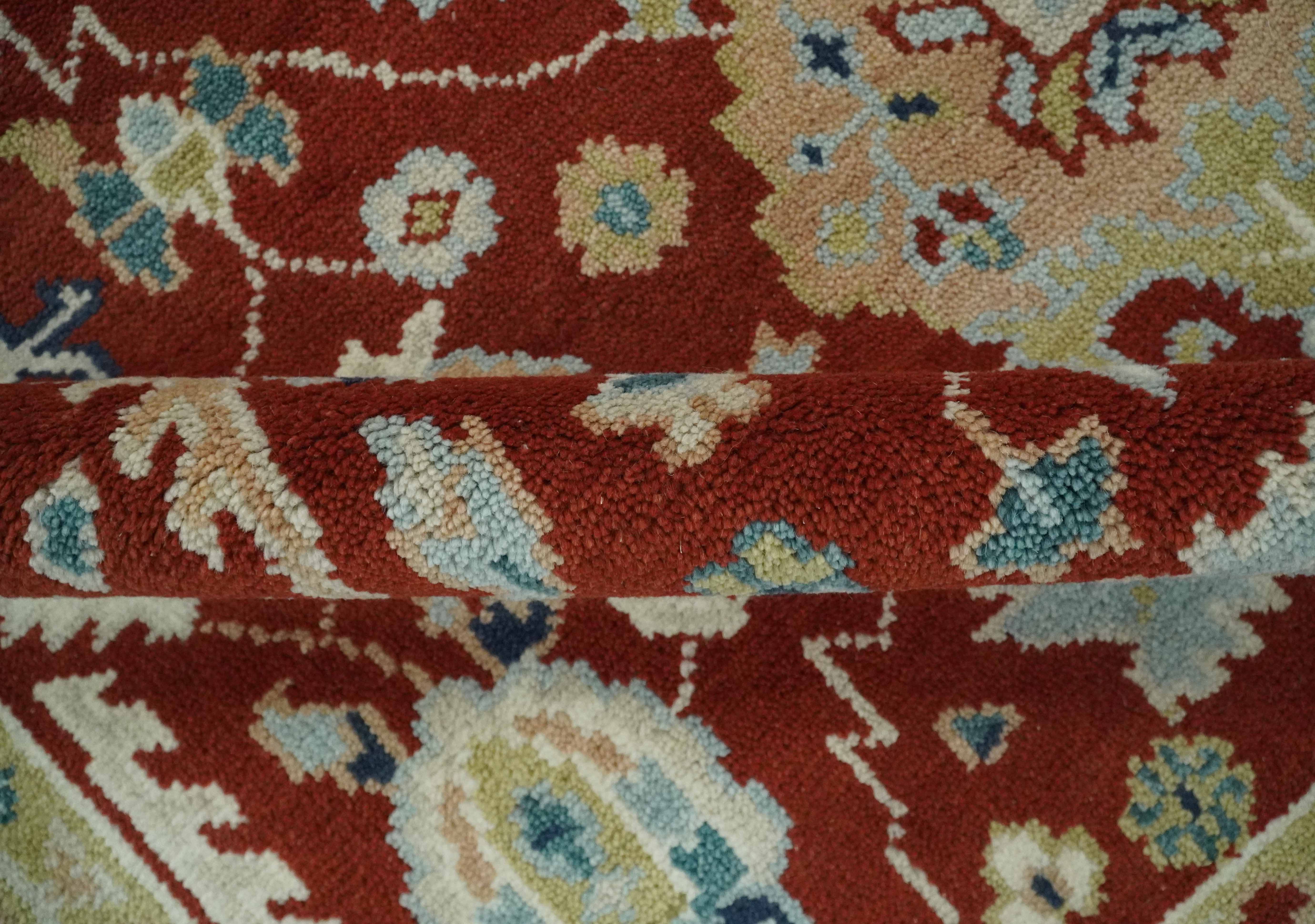 Floral Brown, Blue and Beige Hand Knotted Oriental Oushak Multi Size wool Area Rug - Image 7