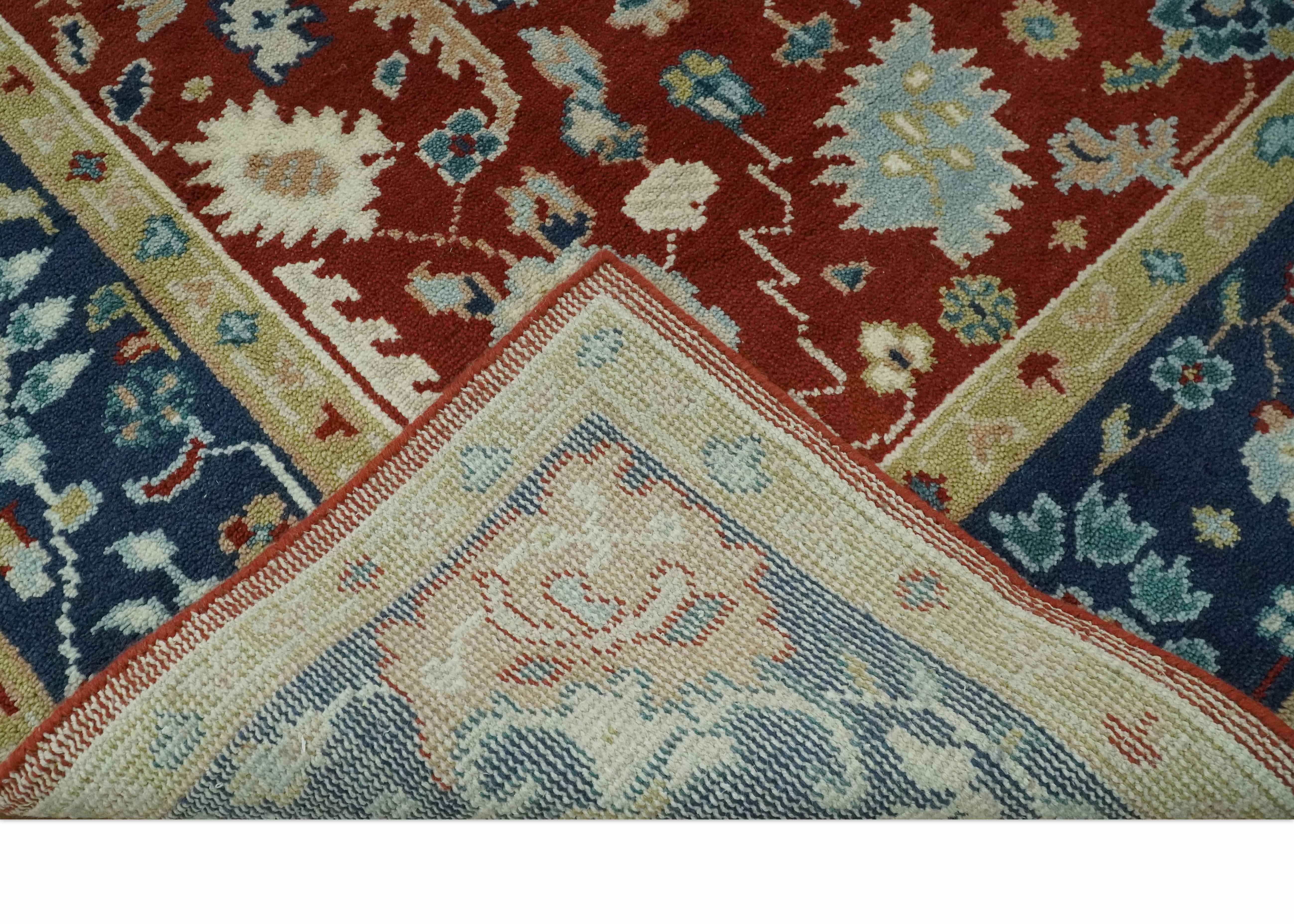 Floral Brown, Blue and Beige Hand Knotted Oriental Oushak Multi Size wool Area Rug - Image 8