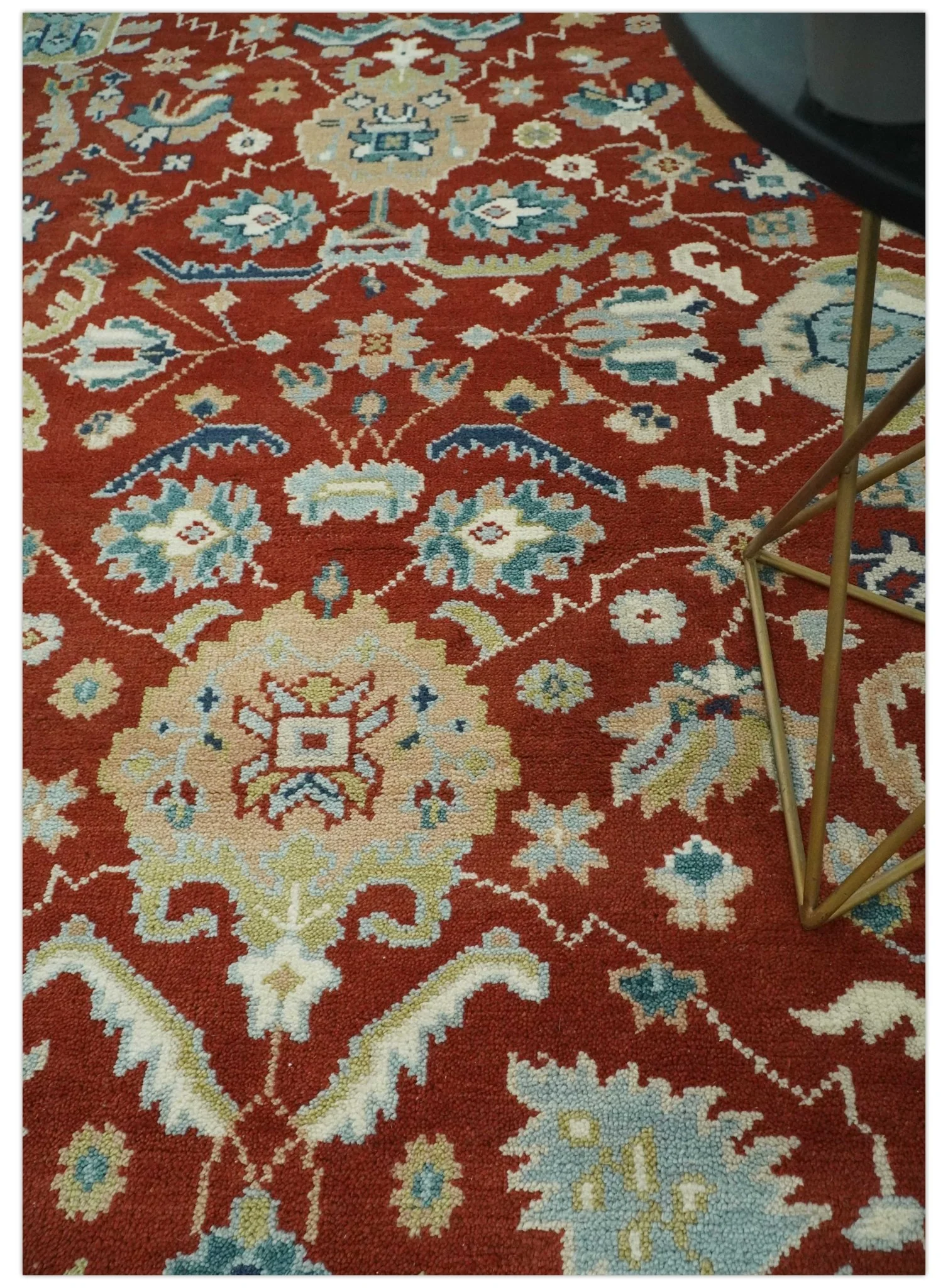 8x10 Floral Brown, Blue and Beige Hand Knotted Oriental Oushak wool Rug - Image 3