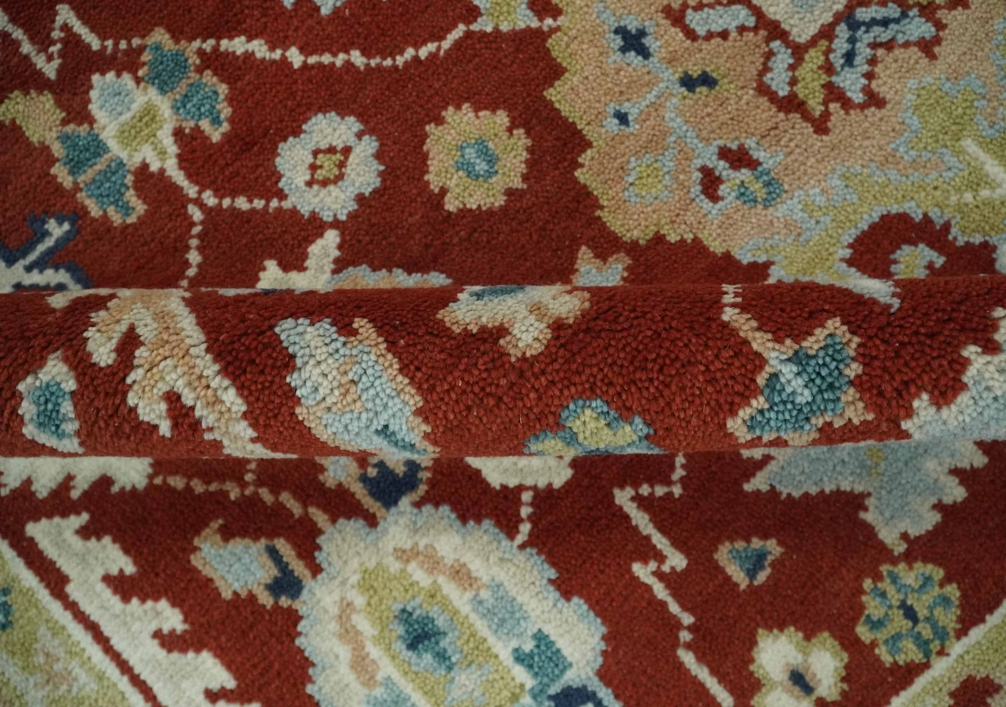 8x10 Floral Brown, Blue and Beige Hand Knotted Oriental Oushak wool Rug - Image 7
