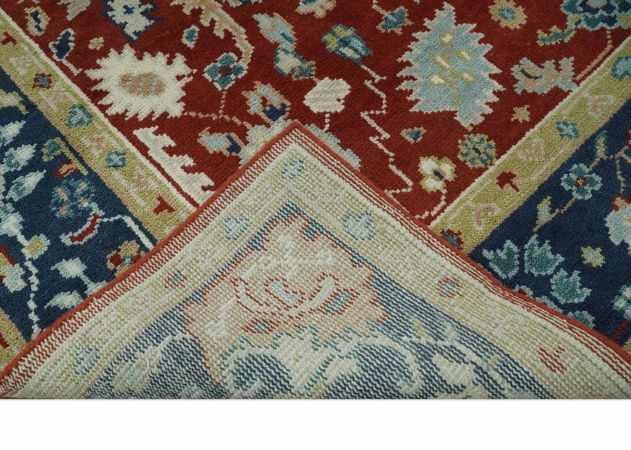 8x10 Floral Brown, Blue and Beige Hand Knotted Oriental Oushak wool Rug - Image 8