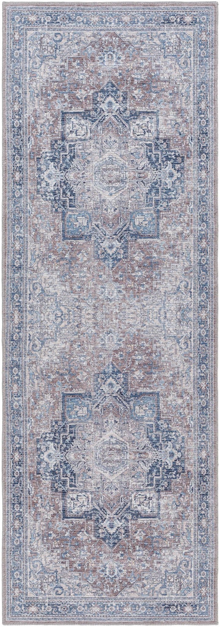 Vintage Style Floral Brown, Blue and Peach Traditional Washable Area Rug - Image 10