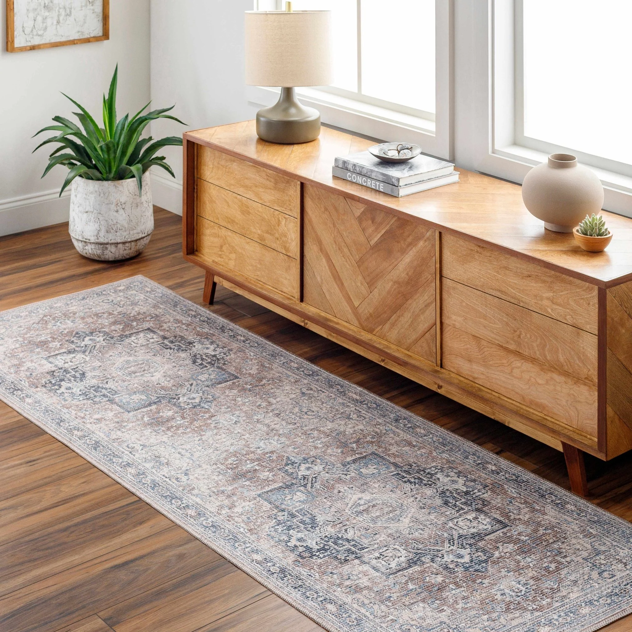 Vintage Style Floral Brown, Blue and Peach Traditional Washable Area Rug - Image 11