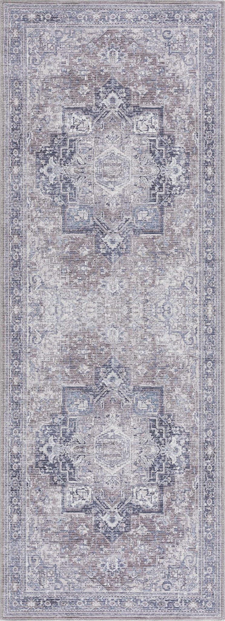 Vintage Style Floral Brown, Blue and Peach Traditional Washable Area Rug - Image 4