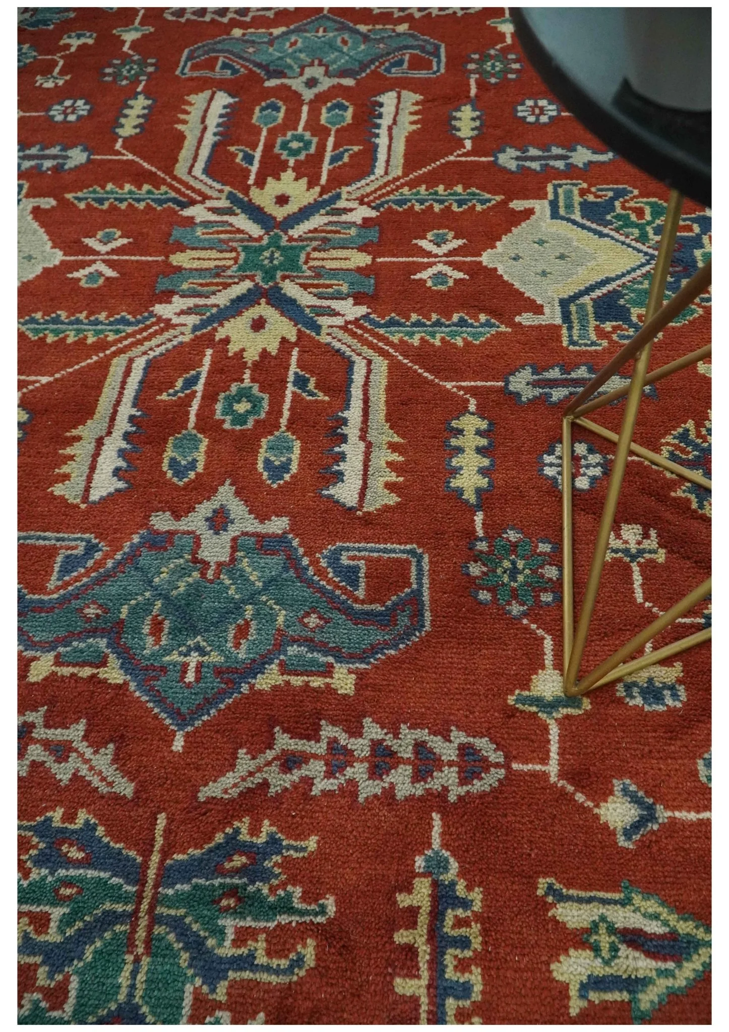 Traditional Floral Red, Blue, Beige and Green Hand Knotted Medallion Custom Made wool Area Rug - Image 2