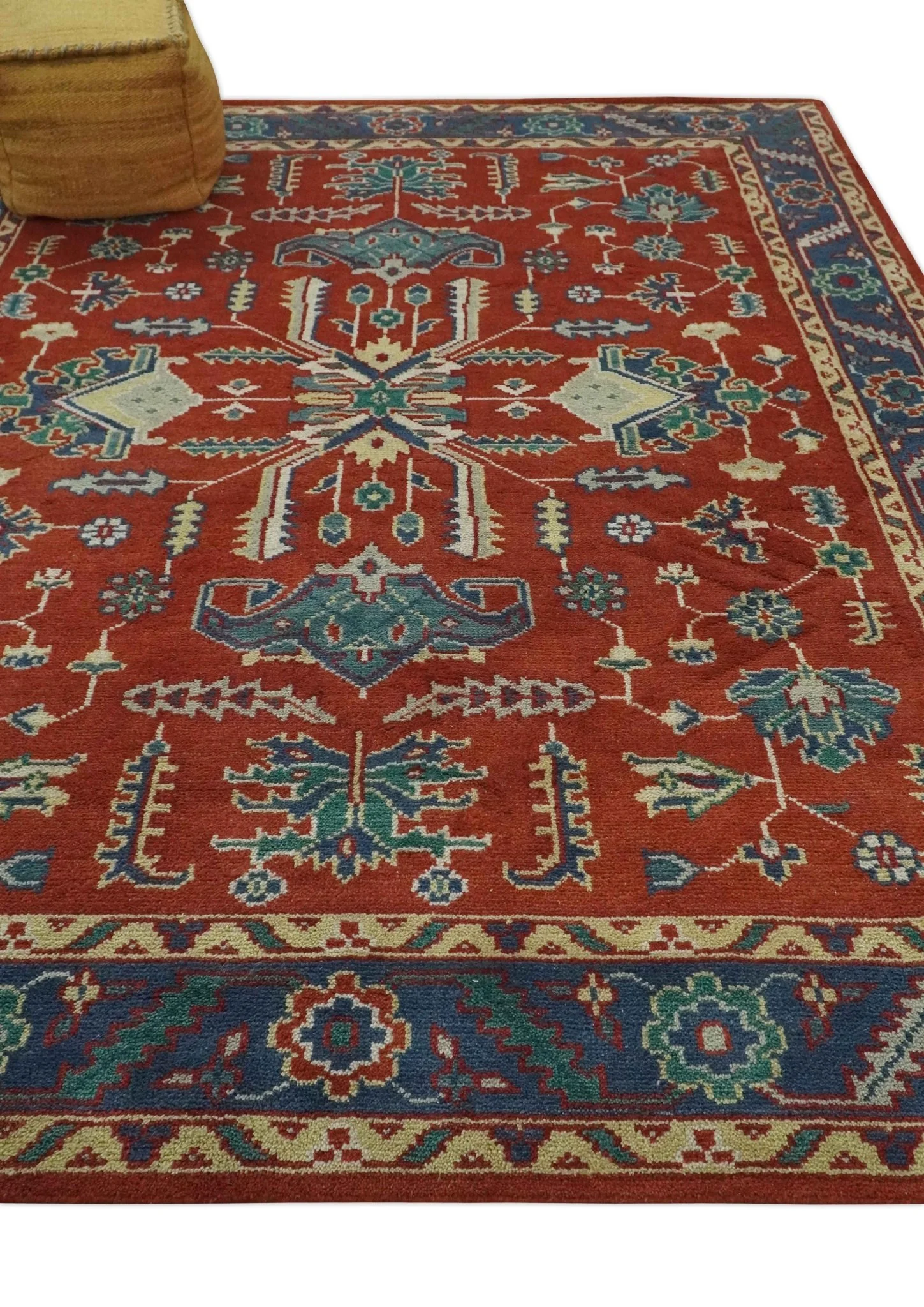 Traditional Floral Red, Blue, Beige and Green Hand Knotted Medallion Custom Made wool Area Rug - Image 3