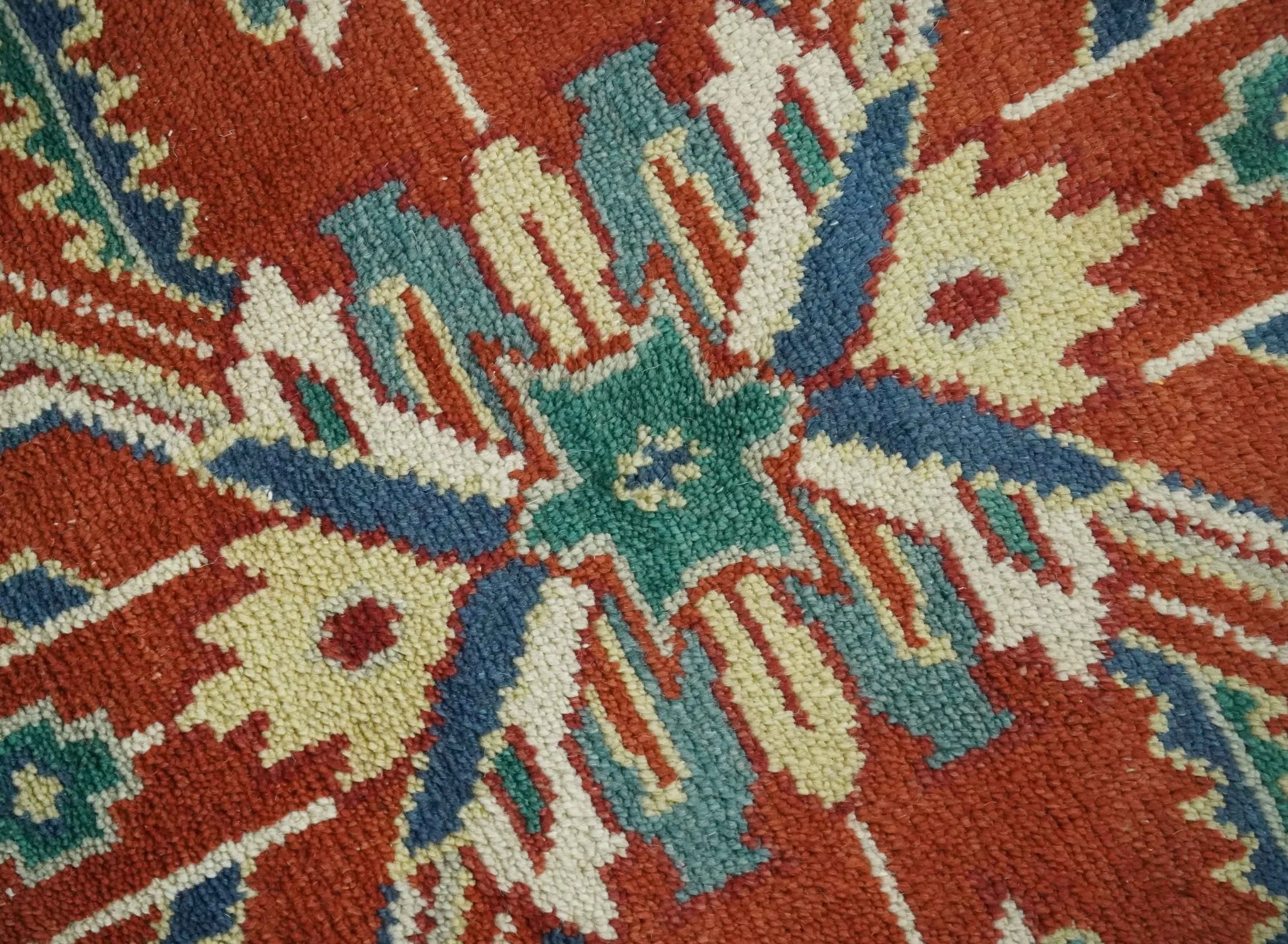 Traditional Floral Red, Blue, Beige and Green Hand Knotted Medallion Custom Made wool Area Rug - Image 4
