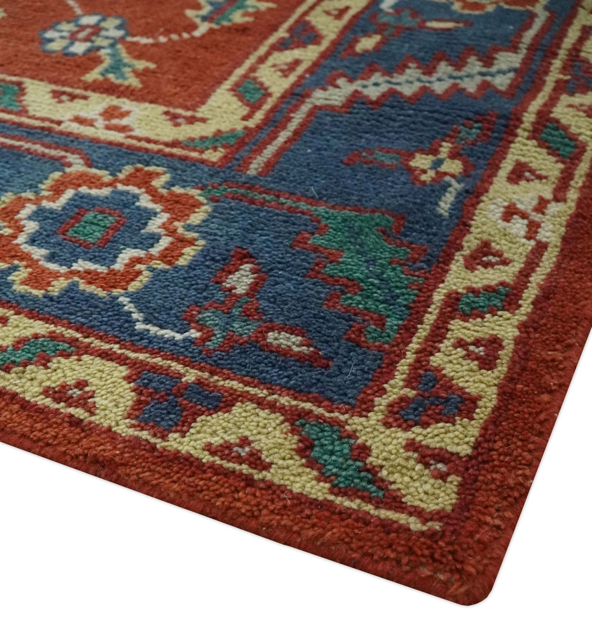 Traditional Floral Red, Blue, Beige and Green Hand Knotted Medallion Custom Made wool Area Rug - Image 5