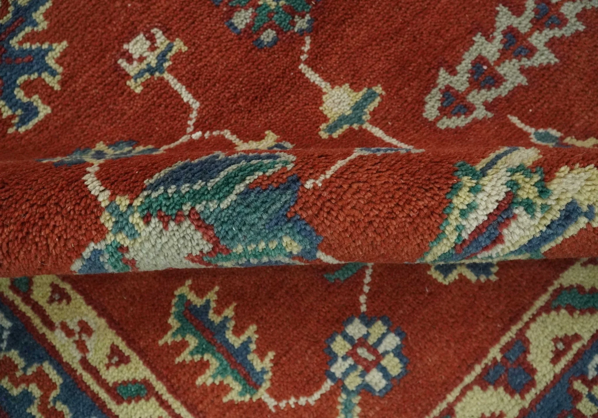 Traditional Floral Red, Blue, Beige and Green Hand Knotted Medallion Custom Made wool Area Rug - Image 6