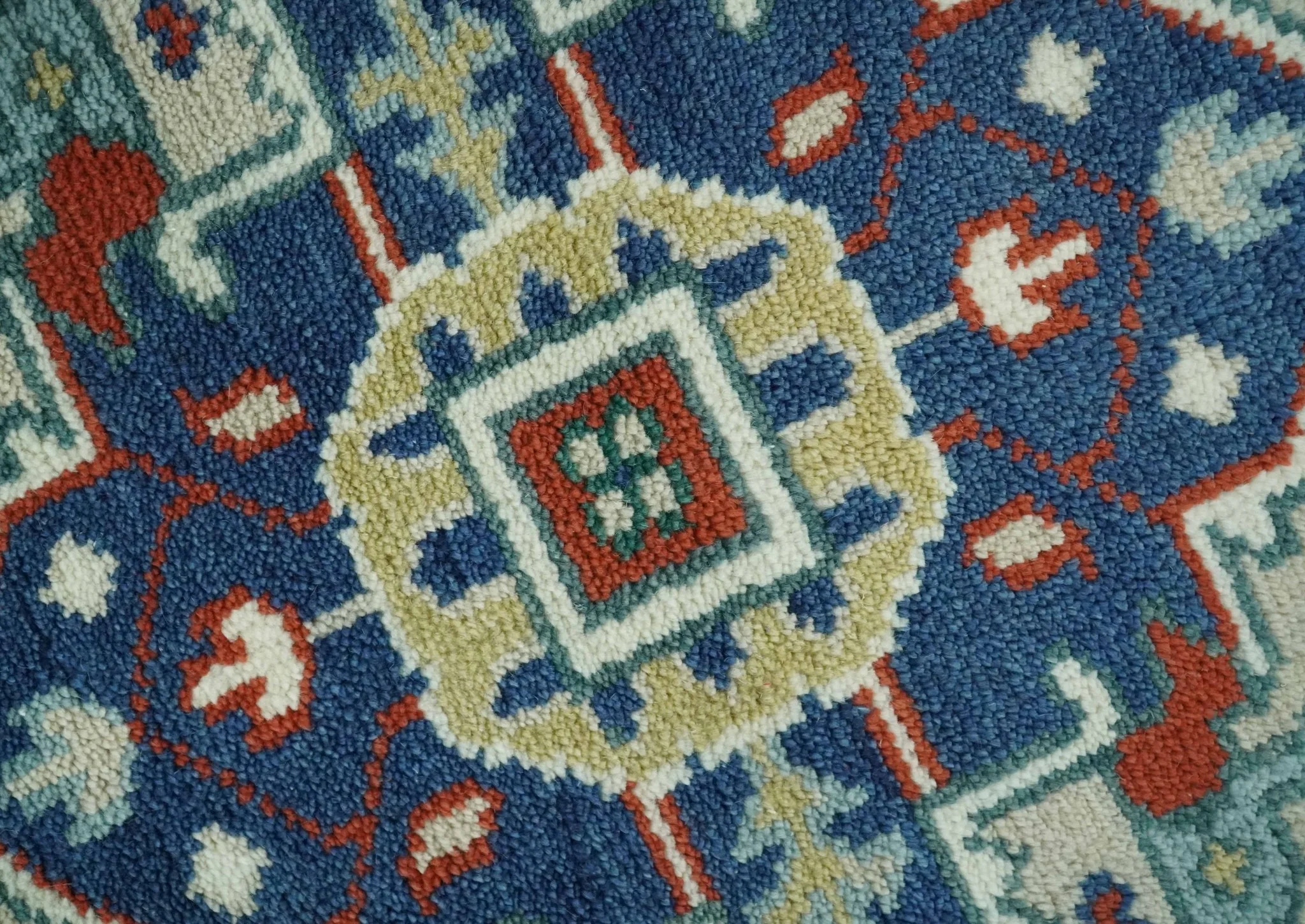 Custom Made Traditional Rust, Ivory and Blue Heriz Medallion Wool Area Rug - Image 5