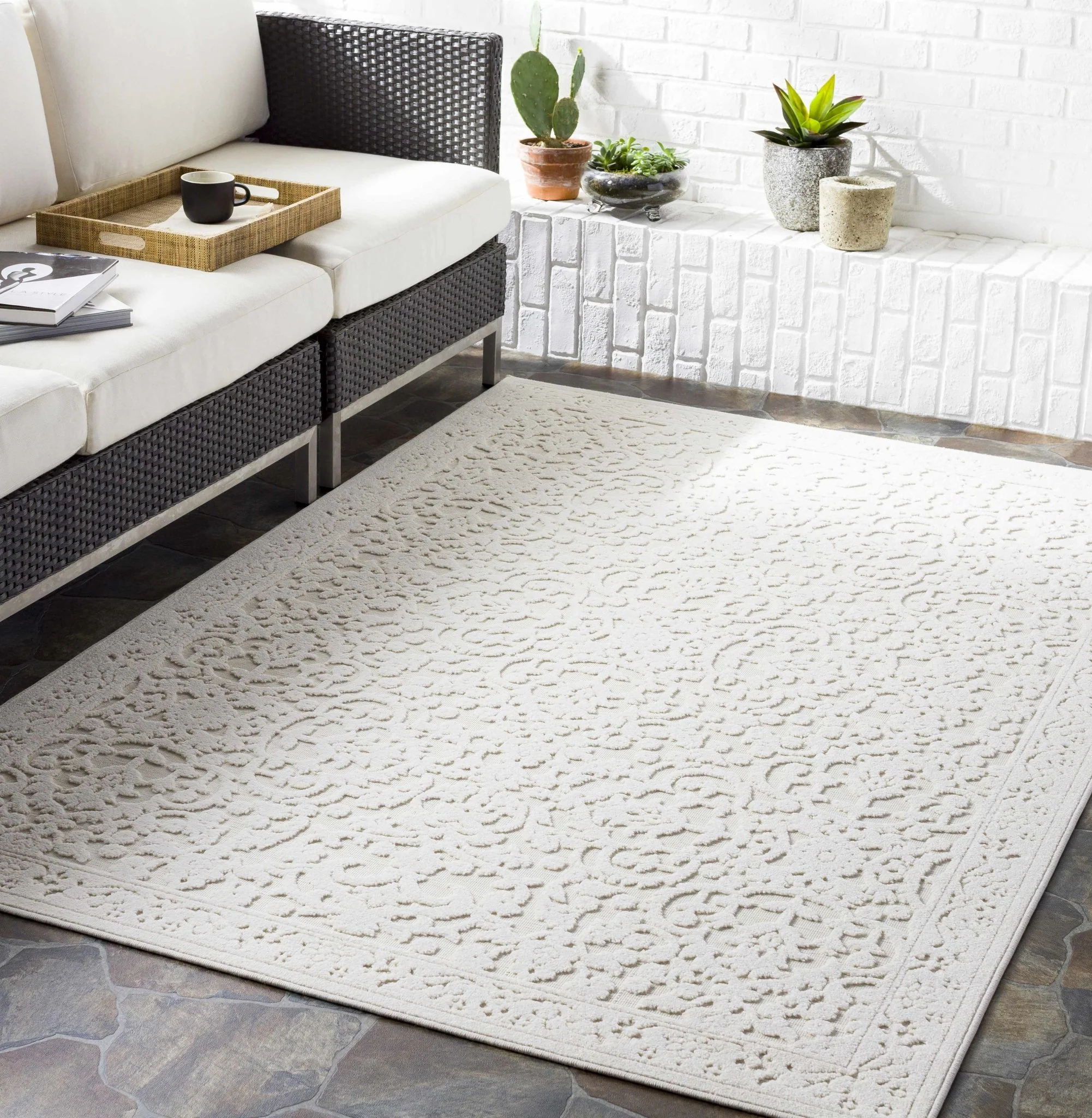 Premium style contemporary self Texture Ivory Outdoor Safe Area Rug - Image 4