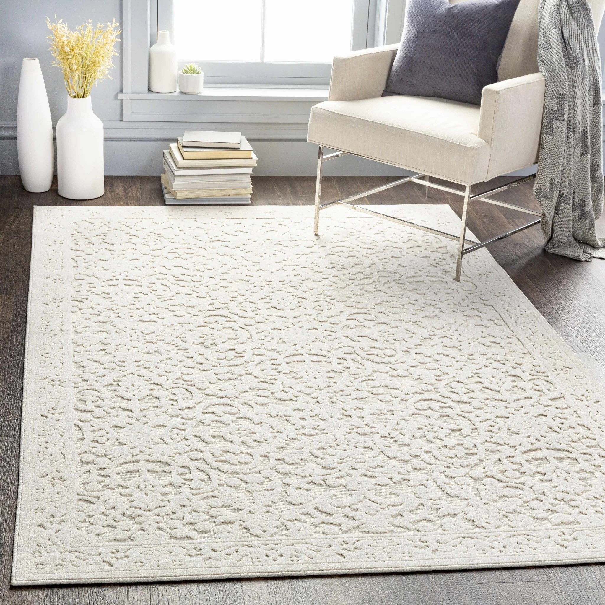 Premium style contemporary self Texture Ivory Outdoor Safe Area Rug - Image 5