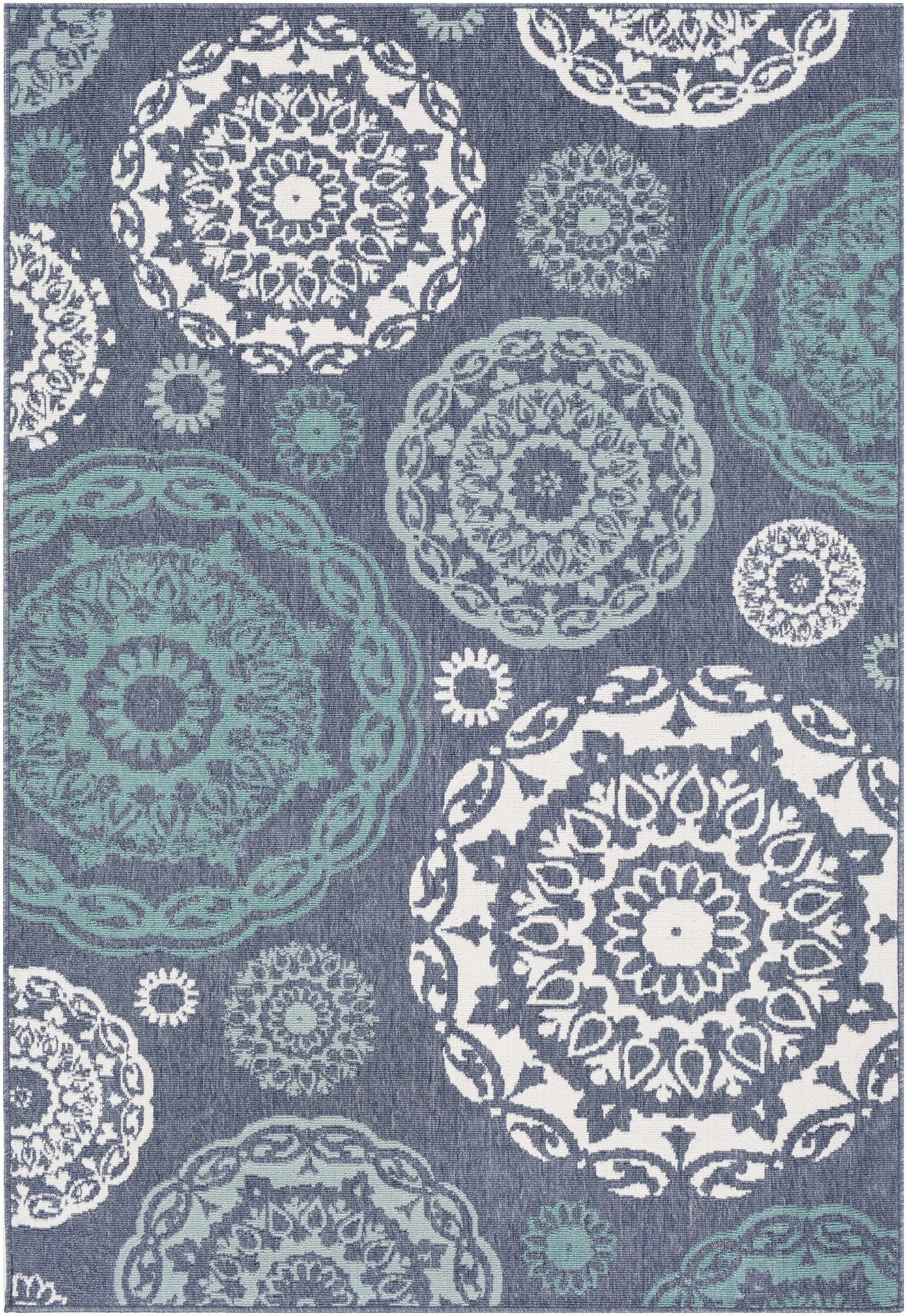 Contemporary Floral Design Charcoal, Teal. White, Blue Multi Size Area Rug - Image 12