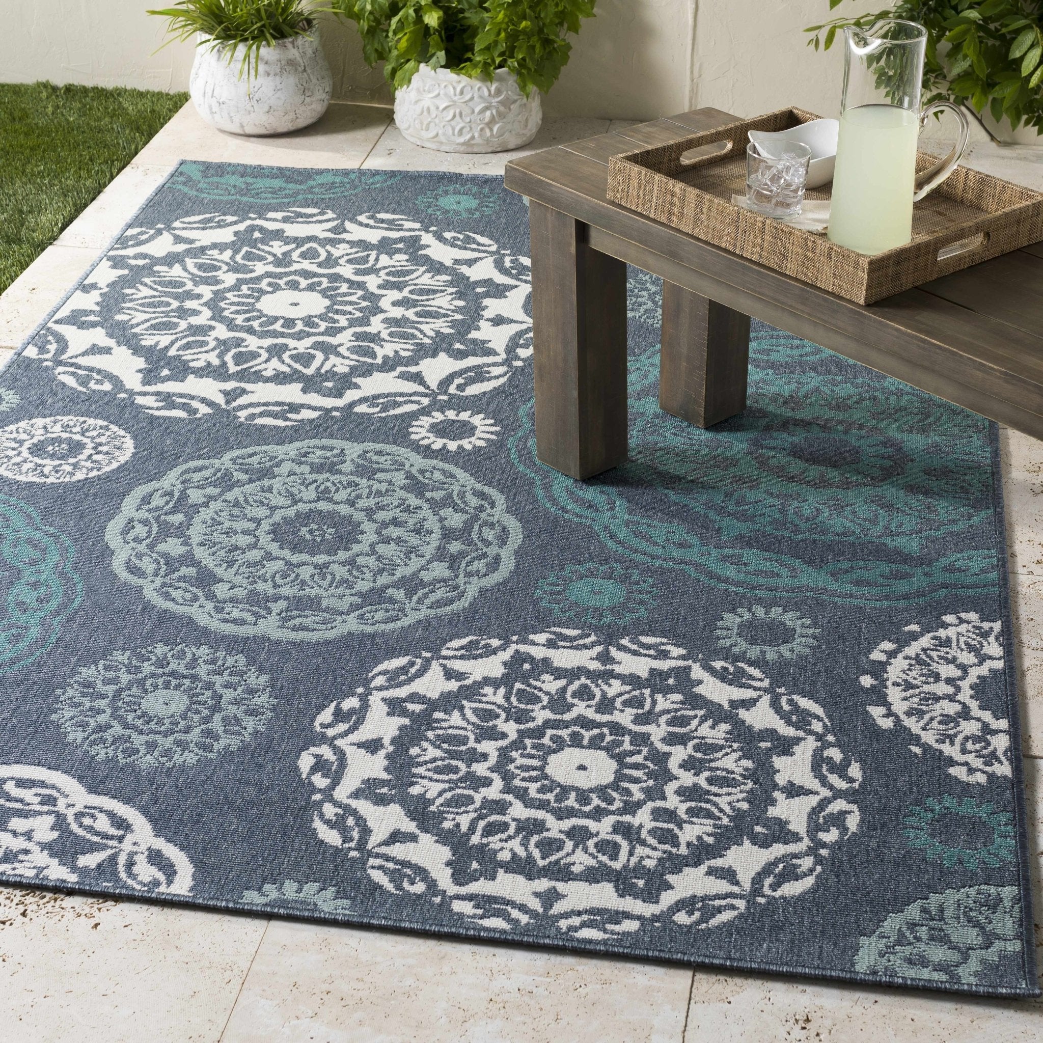 Contemporary Floral Design Charcoal, Teal. White, Blue Multi Size Area Rug - Image 3