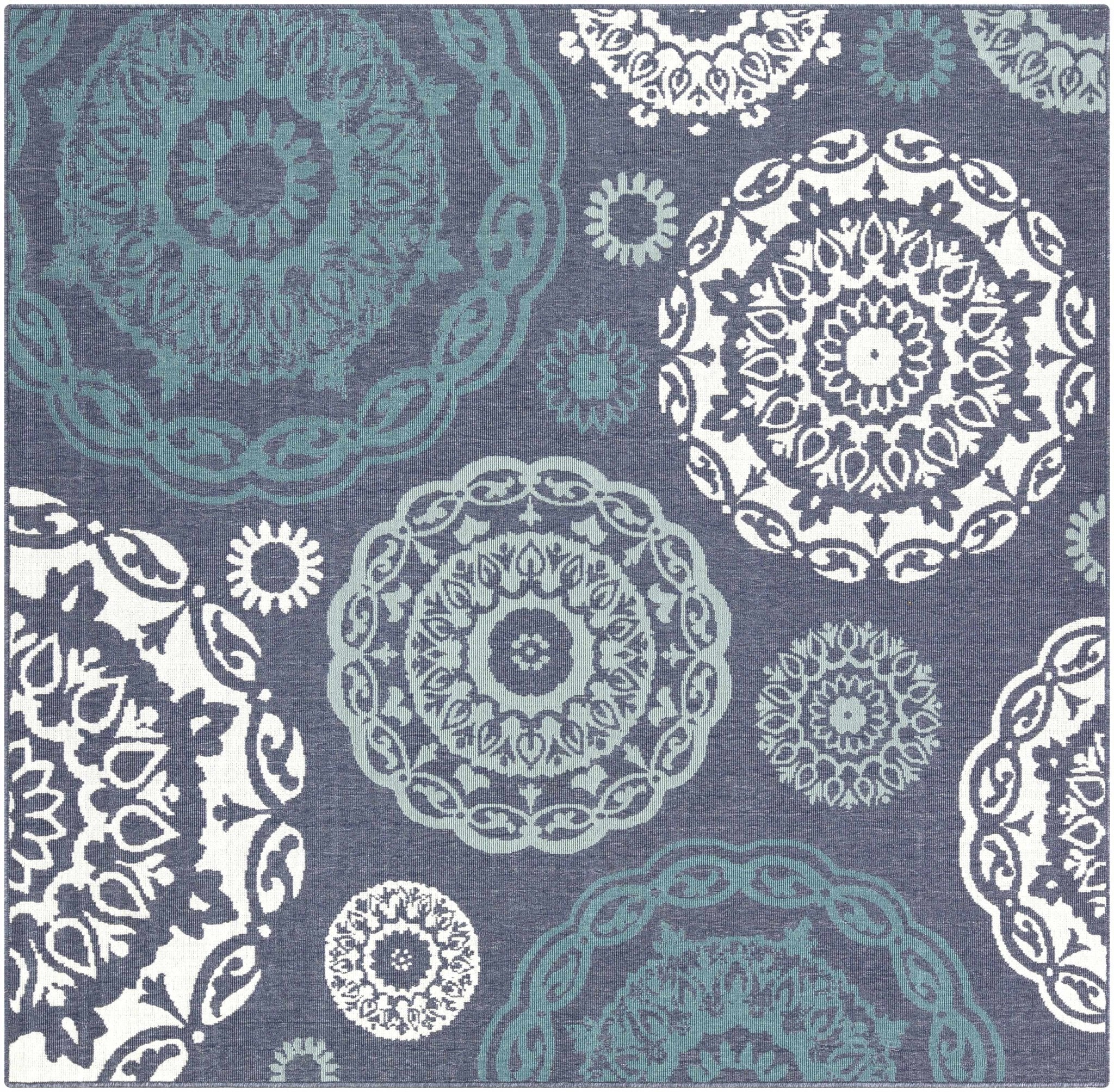 Contemporary Floral Design Charcoal, Teal. White, Blue Multi Size Area Rug - Image 5