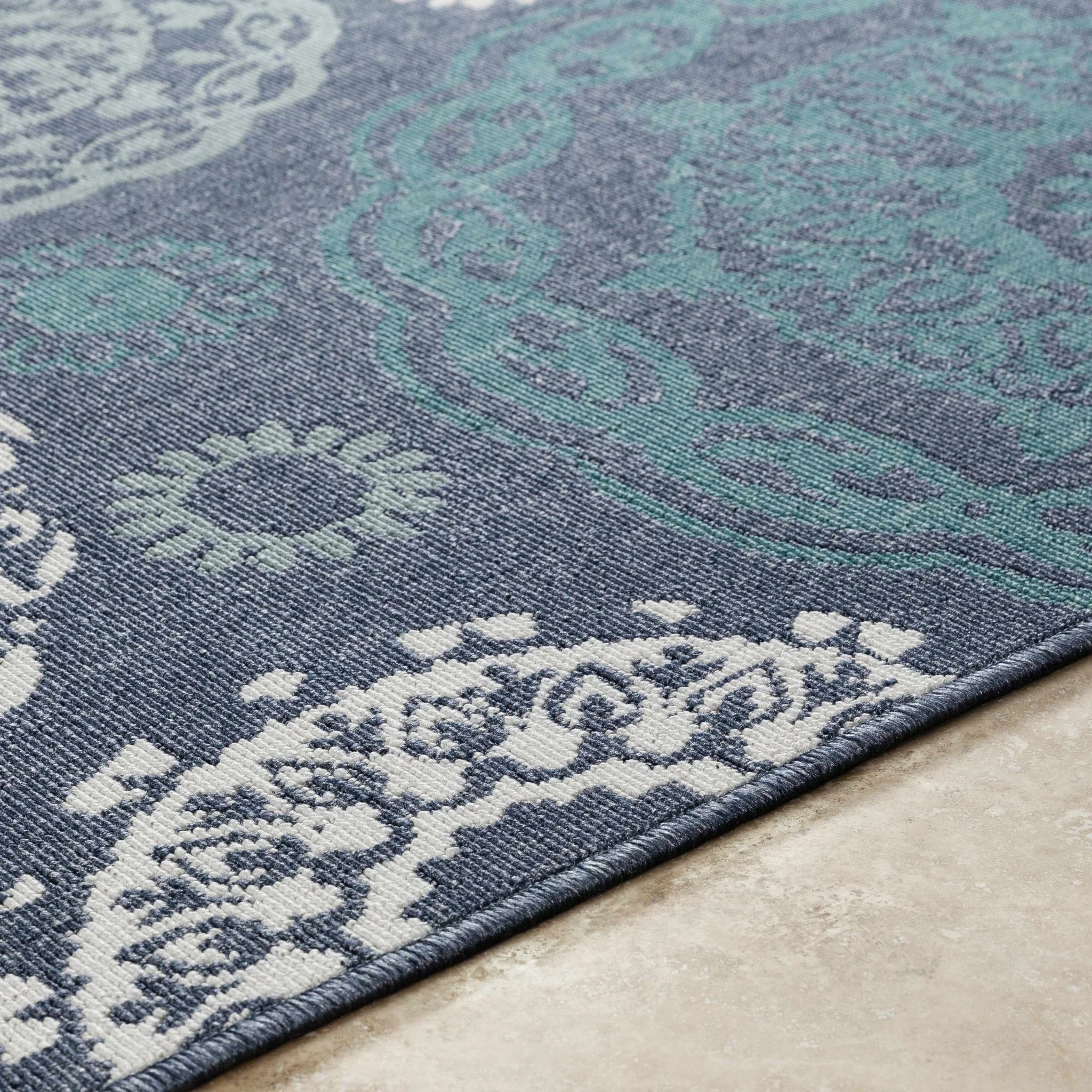 Contemporary Floral Design Charcoal, Teal. White, Blue Multi Size Area Rug - Image 7