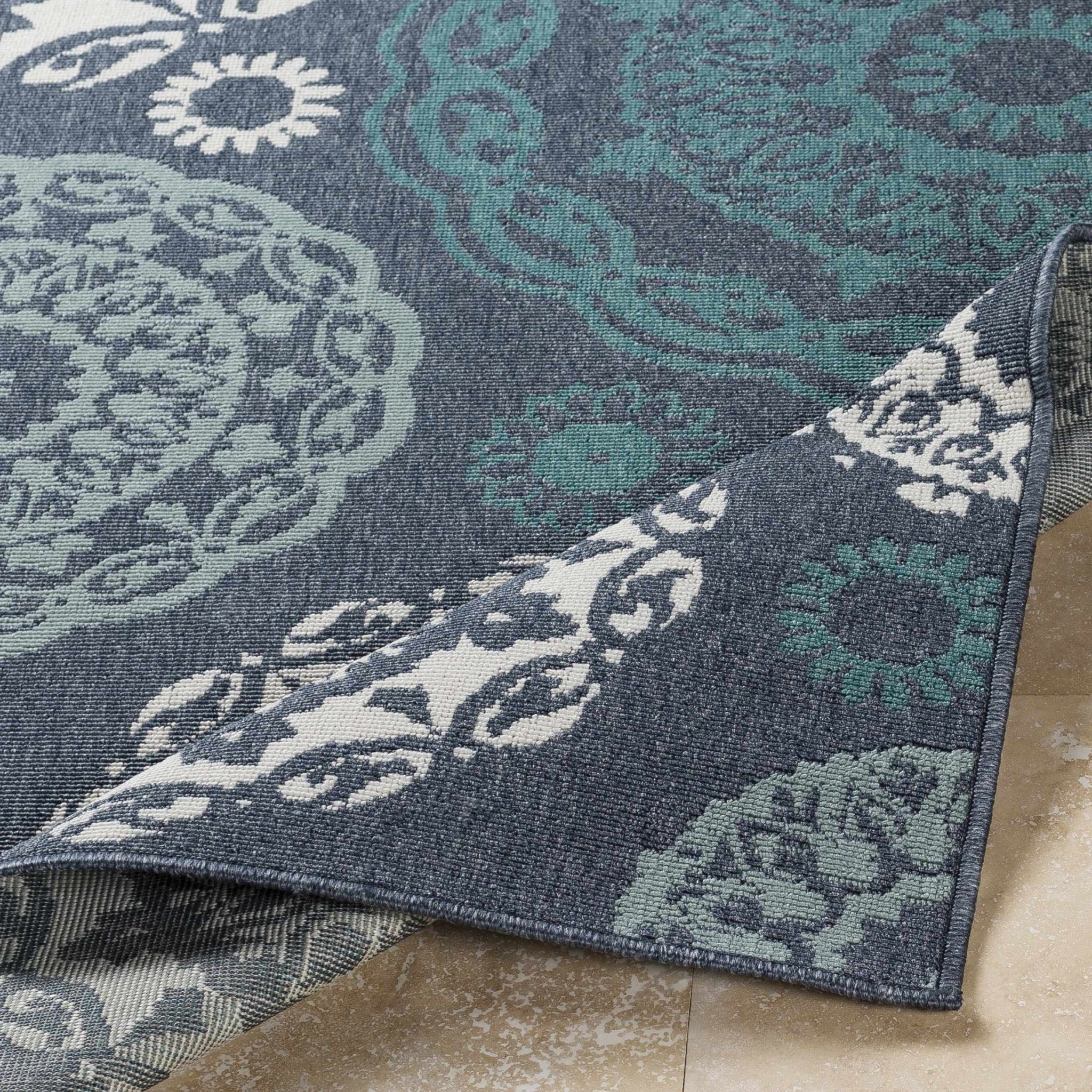Contemporary Floral Design Charcoal, Teal. White, Blue Multi Size Area Rug - Image 8