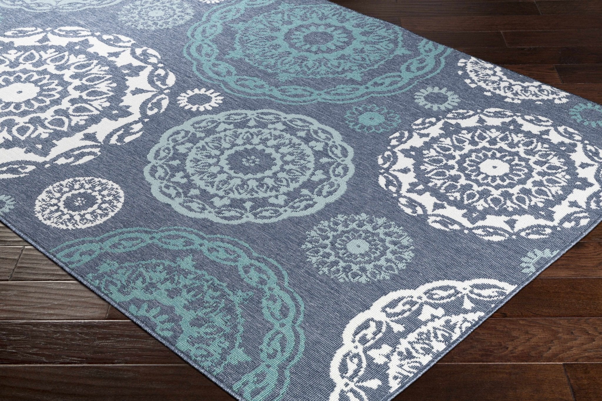 Contemporary Floral Design Charcoal, Teal. White, Blue Multi Size Area Rug - Image 9
