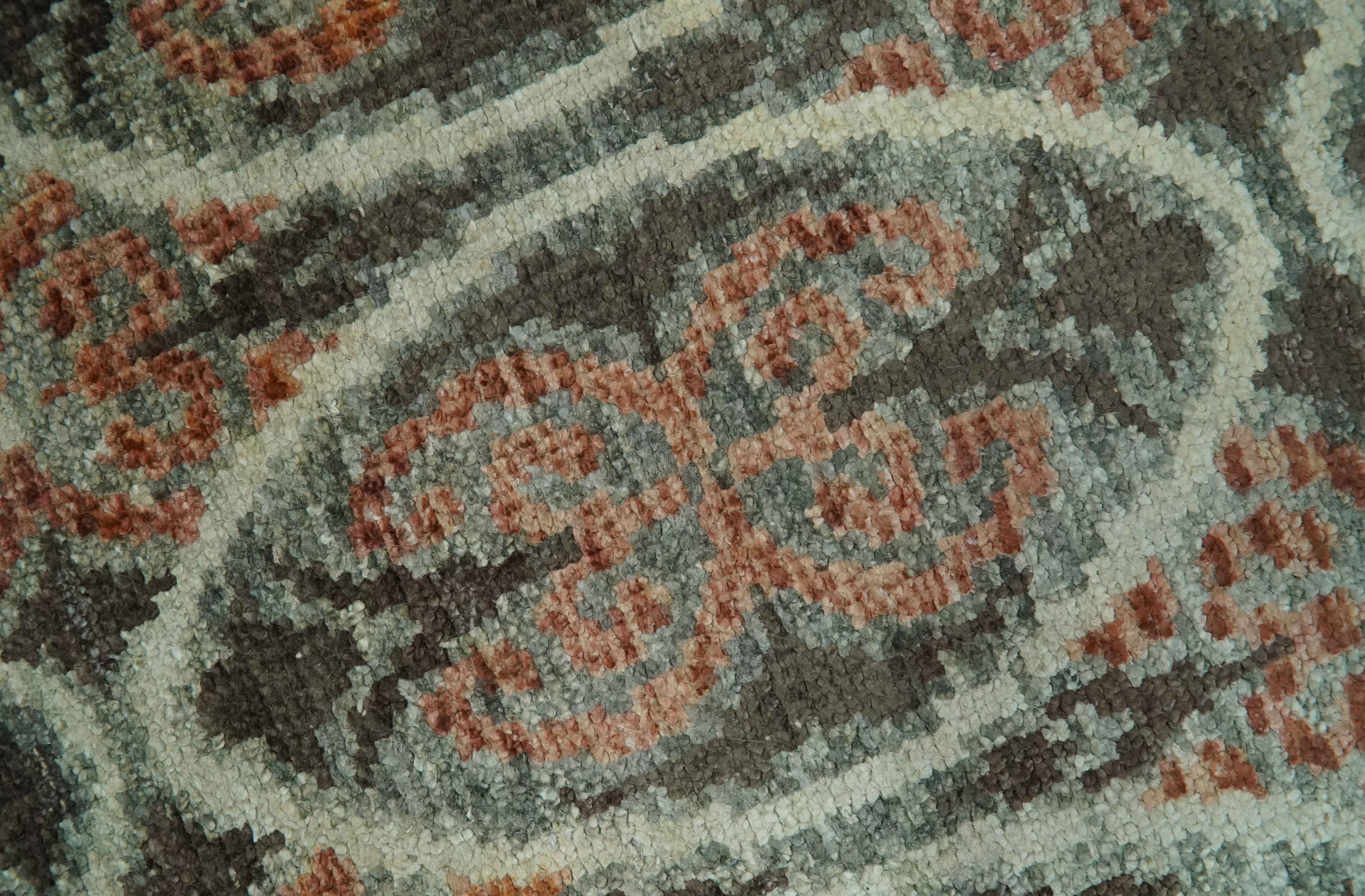 Geometrical Floral Design 5x8.6 Charcoal, Ivory and Rust Hand Knotted wool rug - Image 4