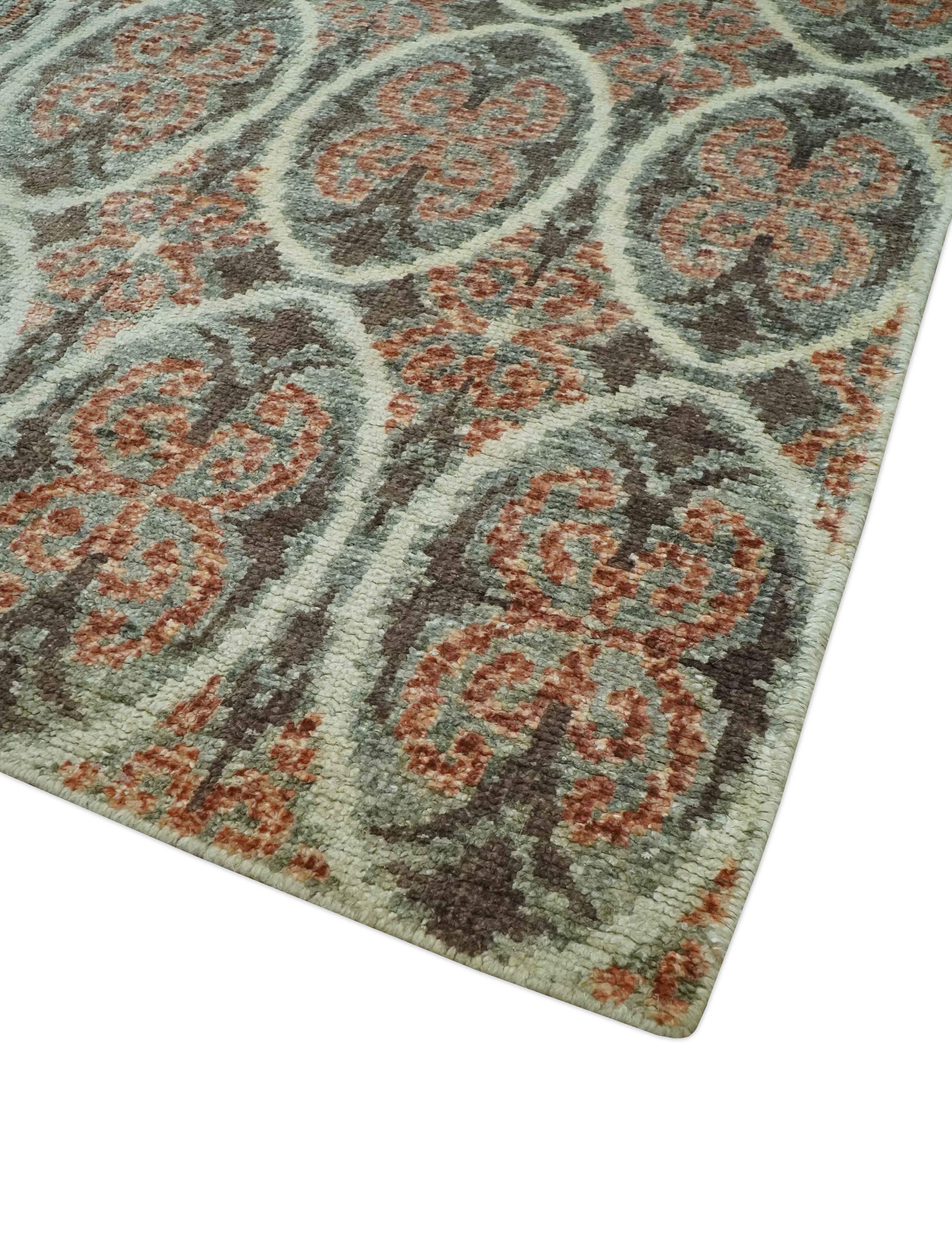 Geometrical Floral Design 5x8.6 Charcoal, Ivory and Rust Hand Knotted wool rug - Image 5