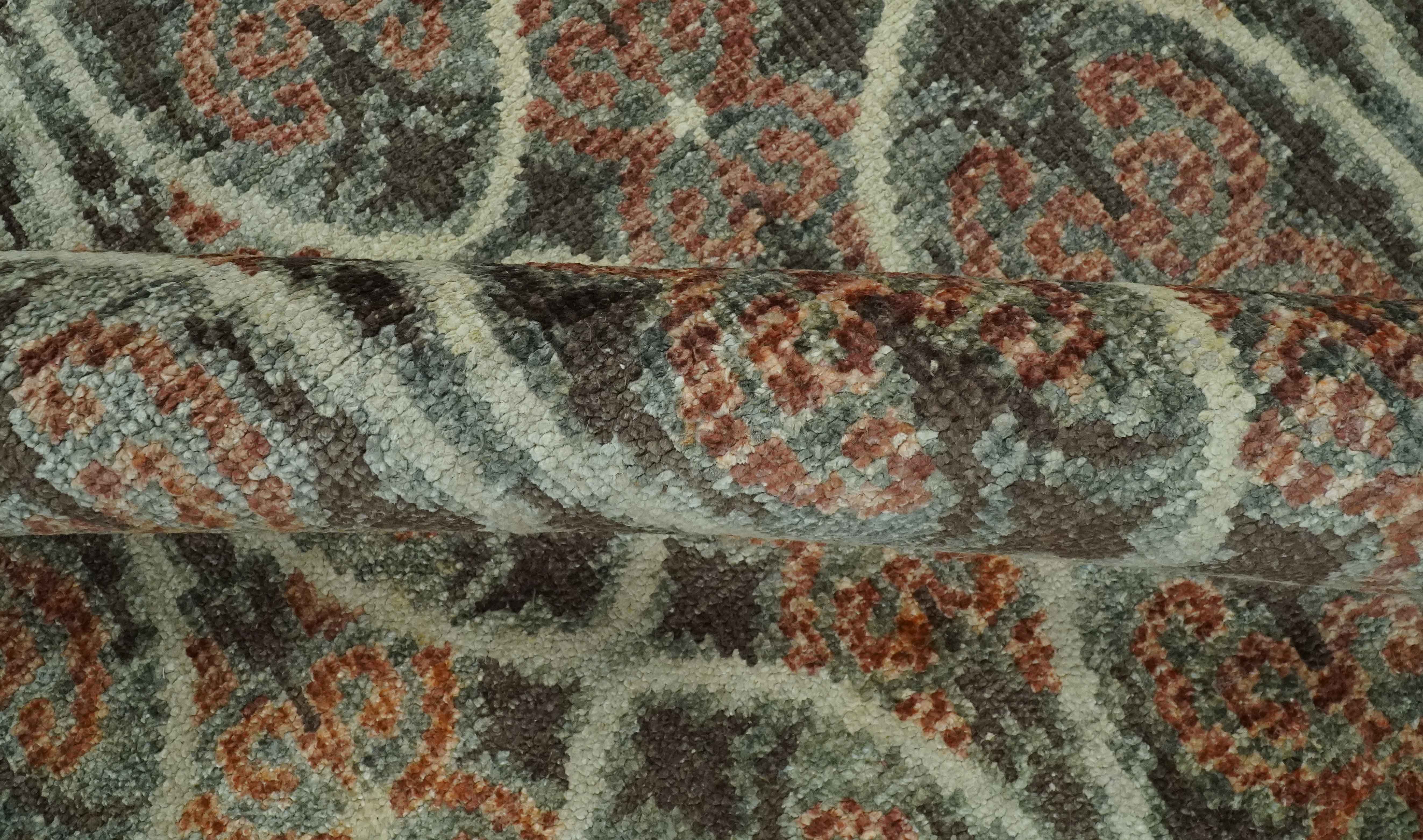 Geometrical Floral Design 5x8.6 Charcoal, Ivory and Rust Hand Knotted wool rug - Image 6