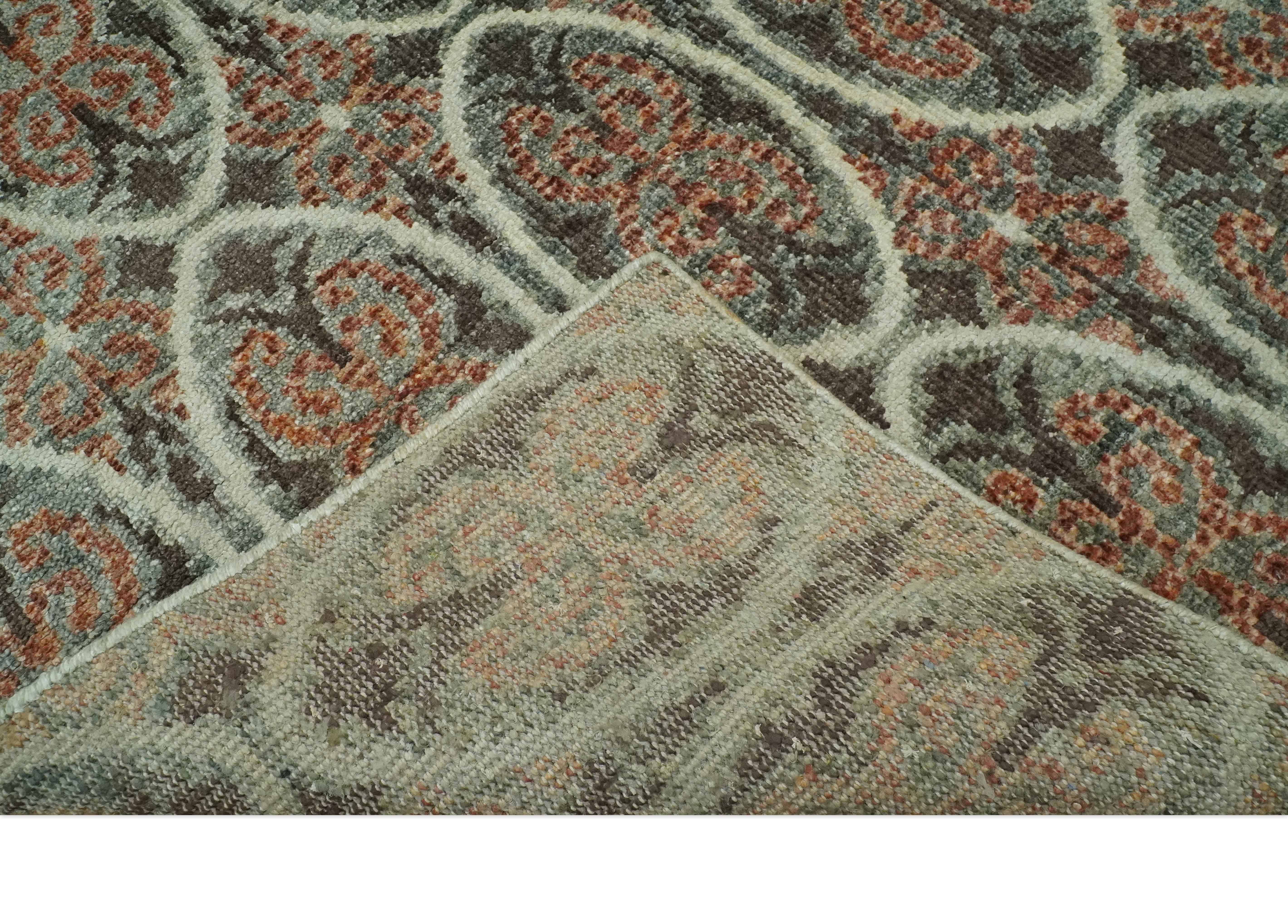 Geometrical Floral Design 5x8.6 Charcoal, Ivory and Rust Hand Knotted wool rug - Image 7