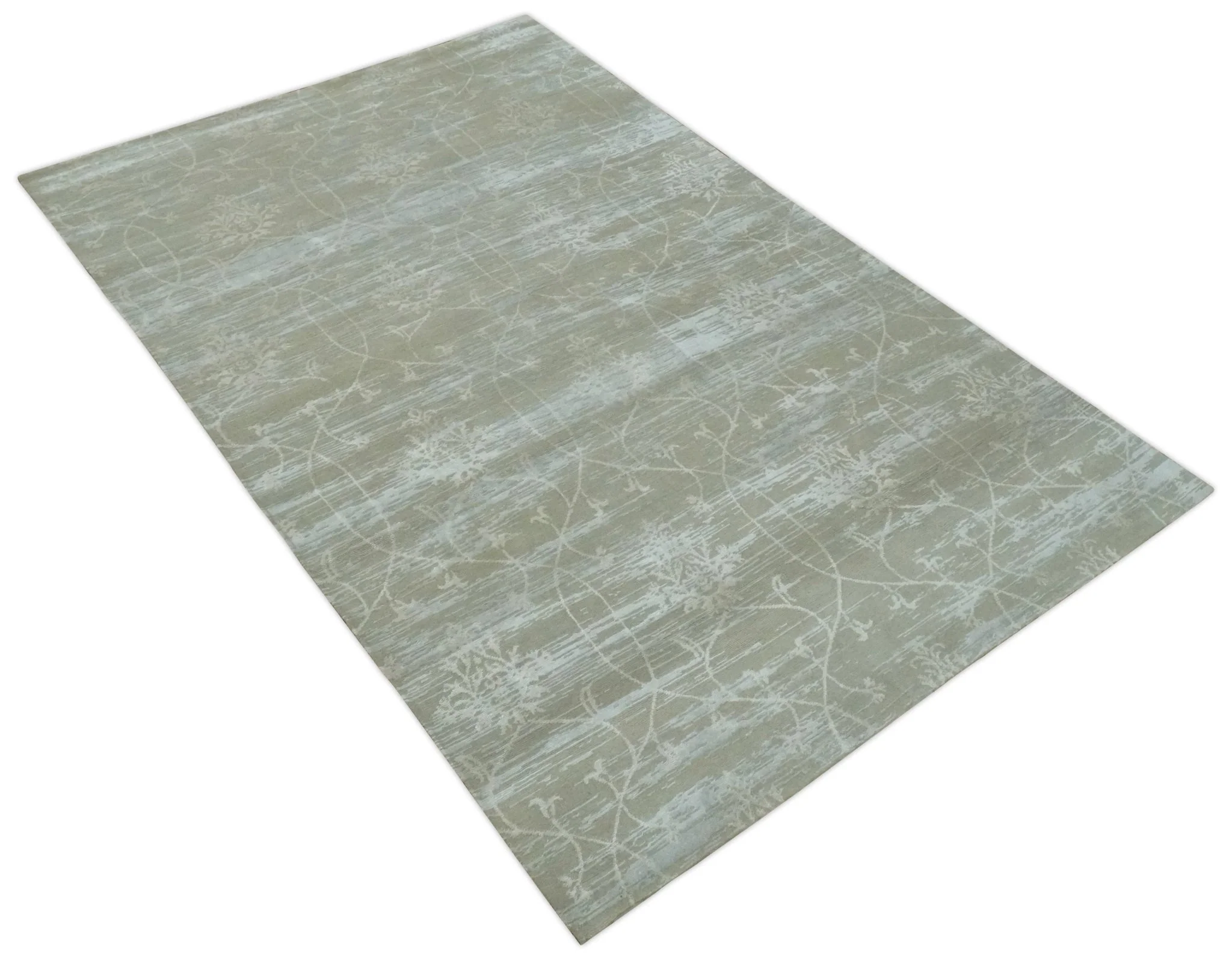 Gray and Silver Ikat Design 6x9 Hand knotted Wool and Viscose Area Rug - Image 10