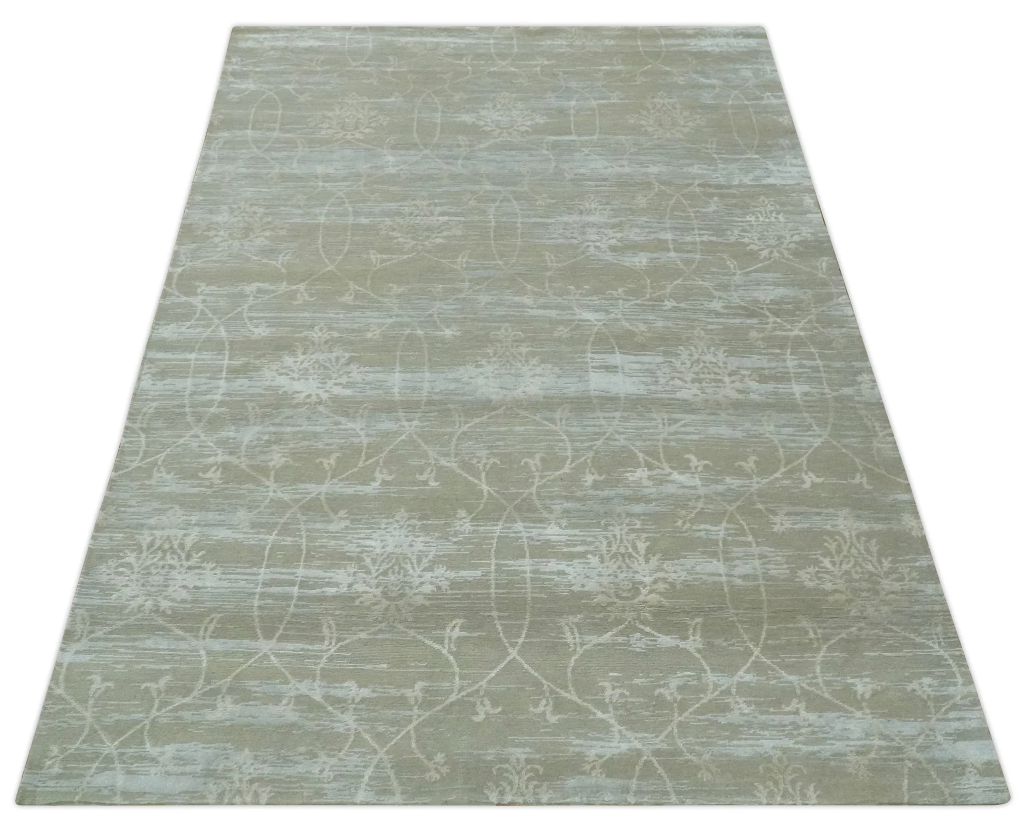 Gray and Silver Ikat Design 6x9 Hand knotted Wool and Viscose Area Rug - Image 11