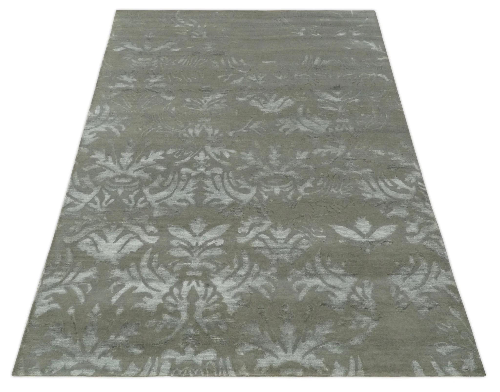 Floral Gray and Silver Hand knotted 6x9 wool and Viscose Area Rug - Image 11