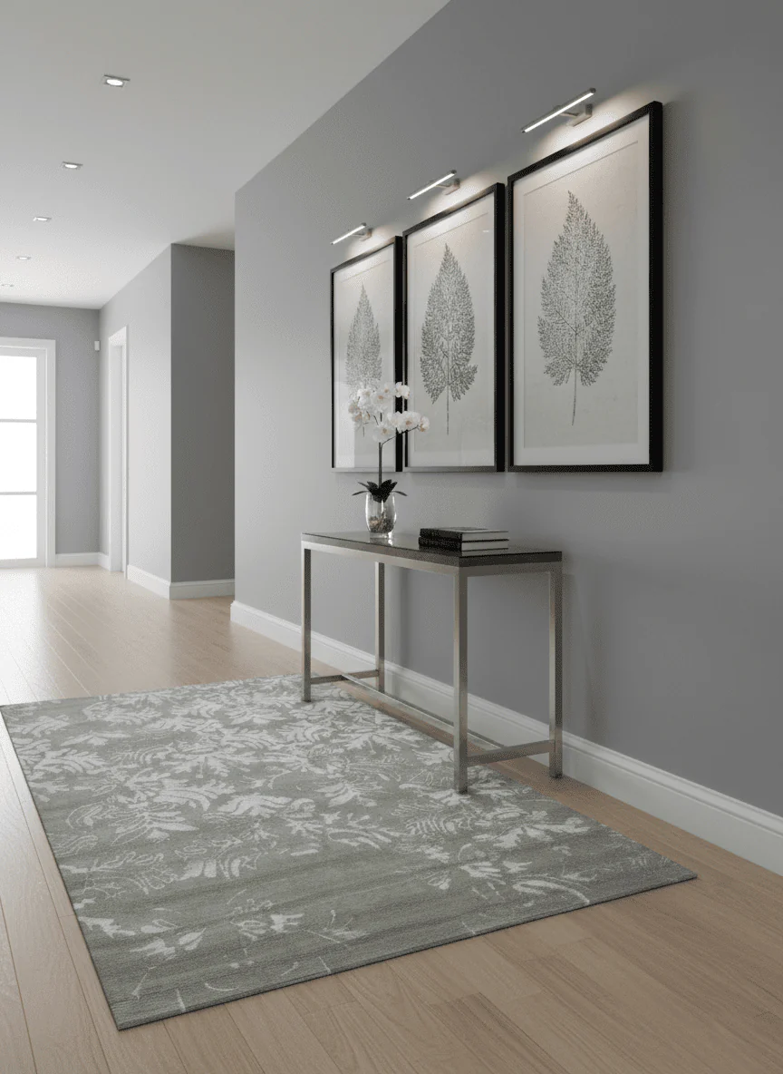 Floral Gray and Silver Hand knotted 6x9 wool and Viscose Area Rug - Image 2