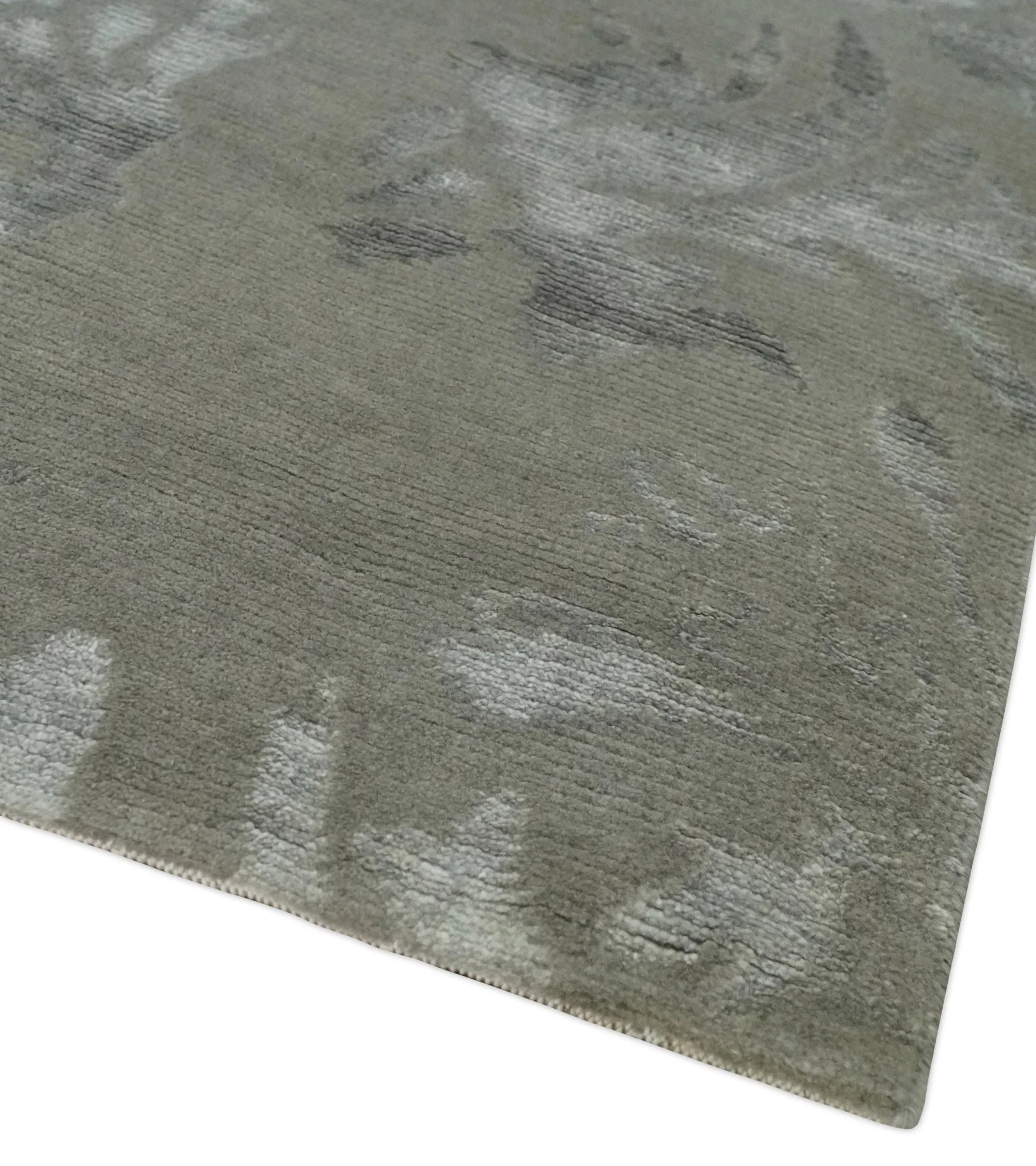 Floral Gray and Silver Hand knotted 6x9 wool and Viscose Area Rug - Image 6