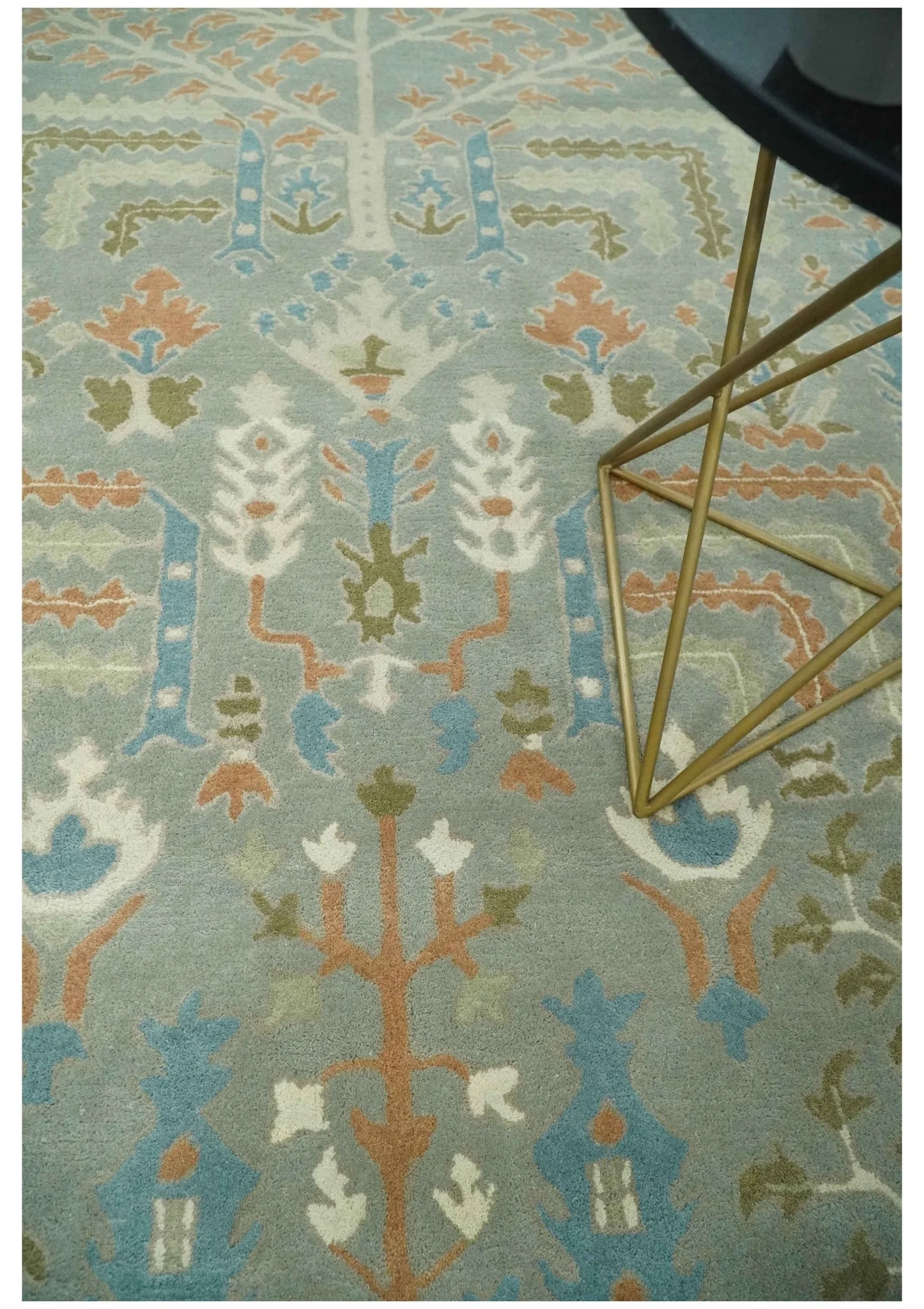 Tree of life Traditional Floral Gray, Beige, Green and Dark Peach Hand Tufted 8x10 wool Area Rug - Image 2