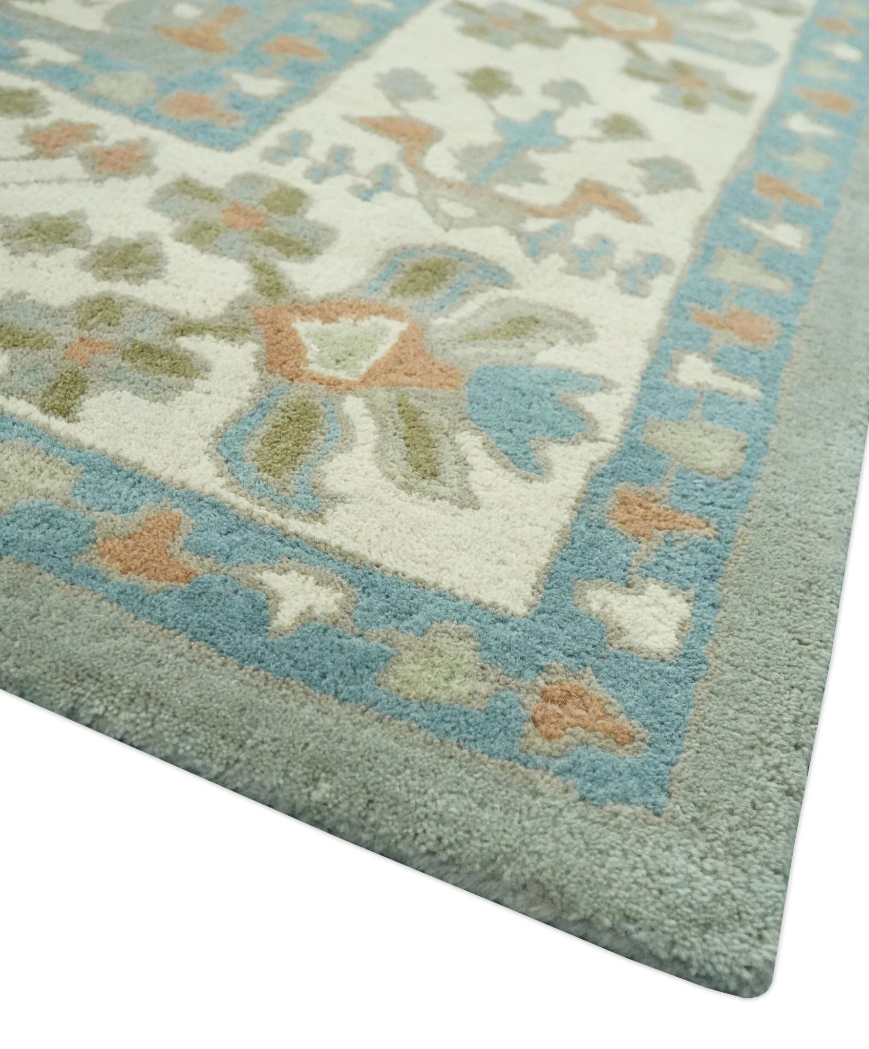 Tree of life Traditional Floral Gray, Beige, Green and Dark Peach Hand Tufted 8x10 wool Area Rug - Image 5