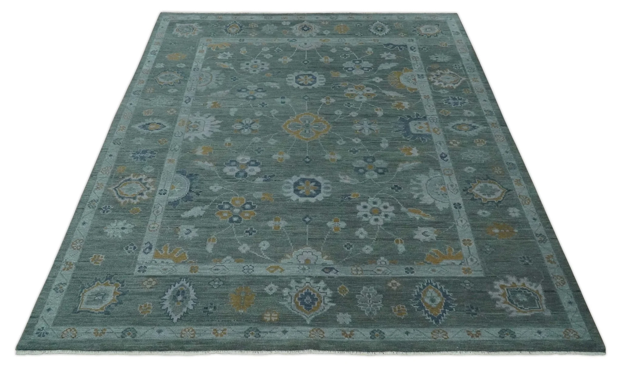 Antique Finish Gray Hand knotted Traditional Oushak Custom Made wool Area Rug - Image 10