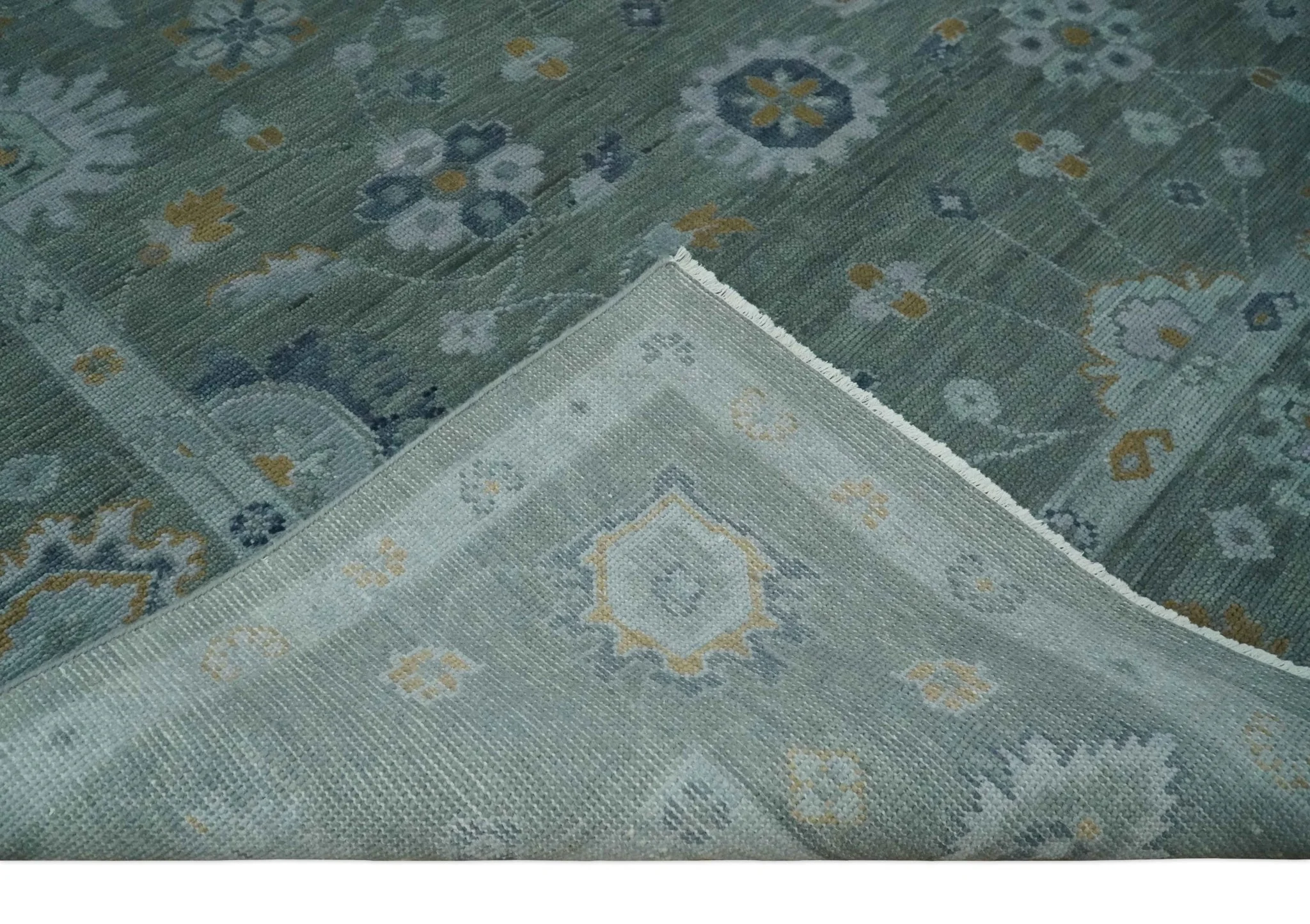 Antique Finish Gray Hand knotted Traditional Oushak Custom Made wool Area Rug - Image 7