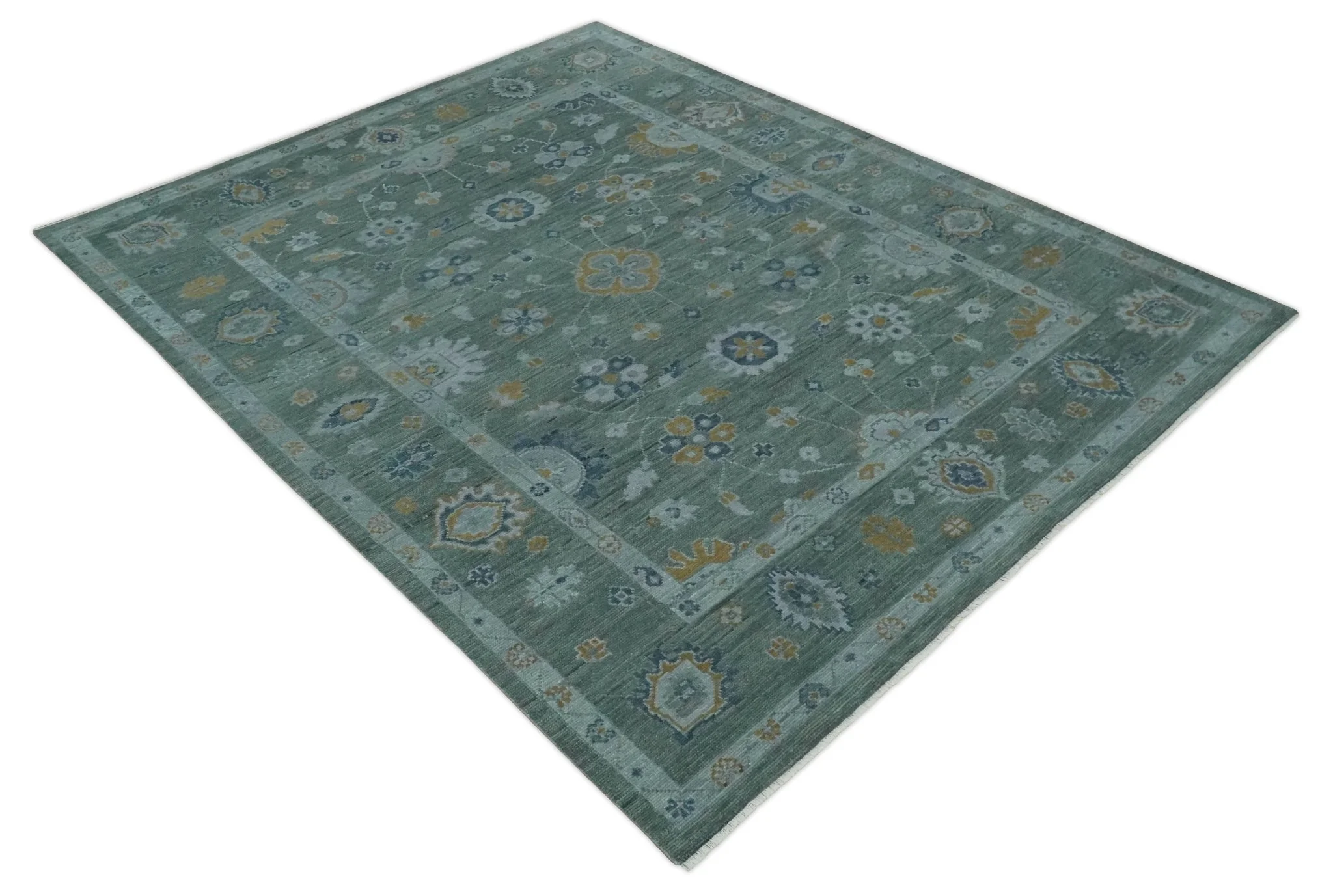 Antique Finish Gray Hand knotted Traditional Oushak Custom Made wool Area Rug - Image 9