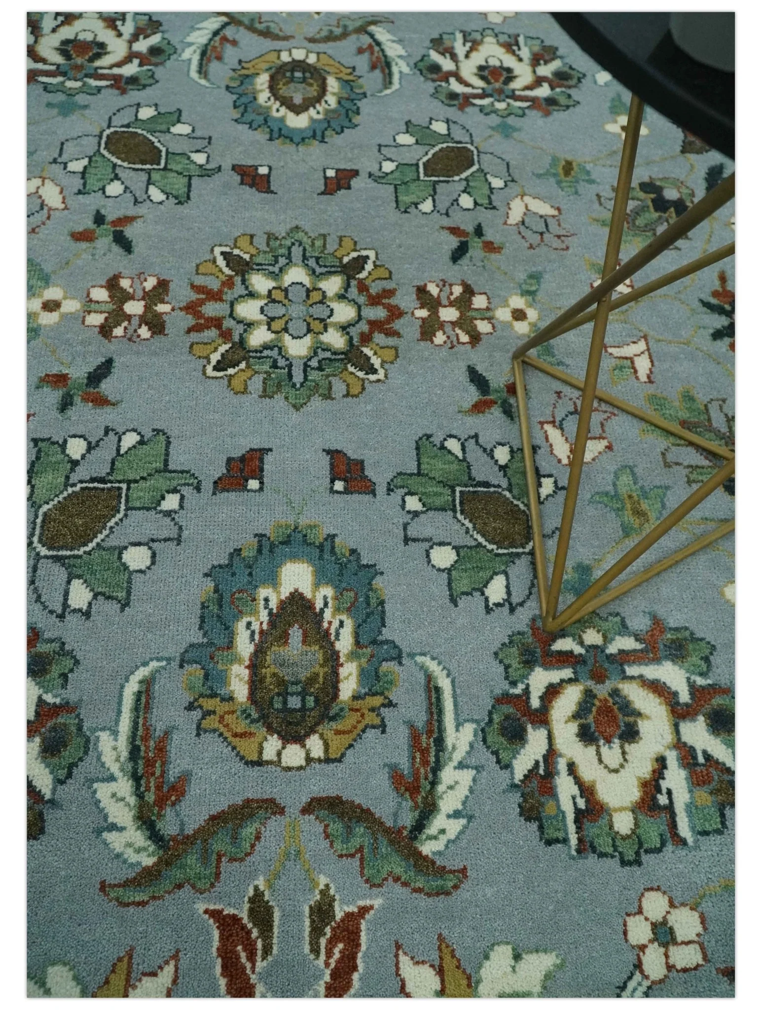Floral Gray, Ivory, Brown and Green Hand Knotted Traditional Oushak 9x12 wool Rug - Image 2