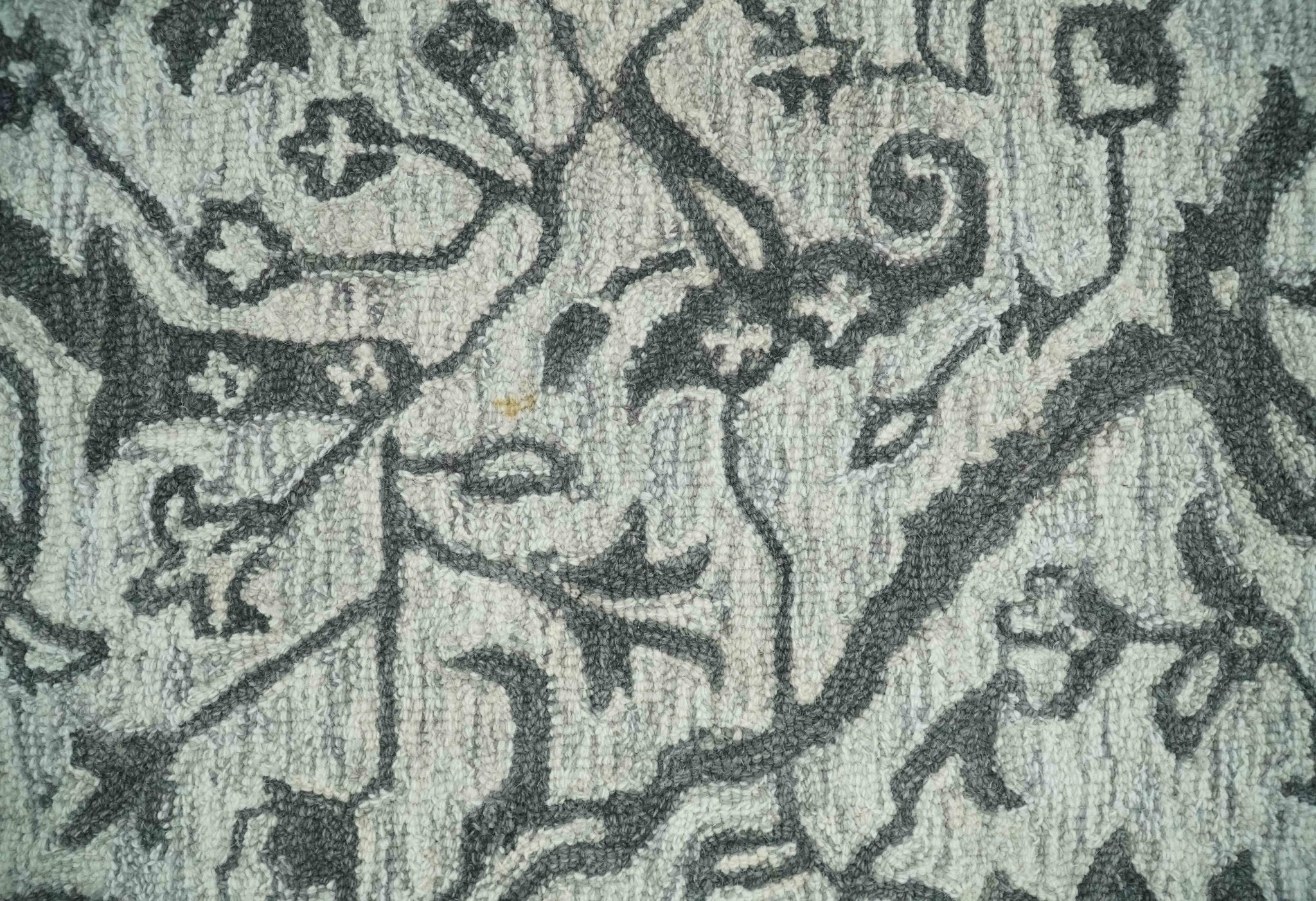 Floral Ivory and Charcoal Wool Hand Woven Layering Multi Size Area Rug - Image 4