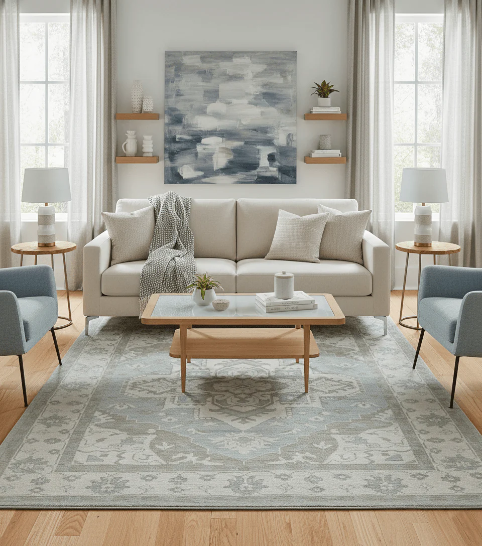 Ivory, Silver and Olive Traditional Heriz Medallion Hand Knotted Multi Size wool Area Rug - Image 2