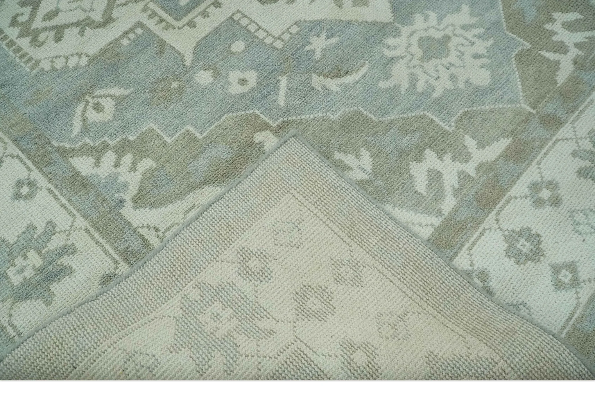 Ivory, Silver and Olive Traditional Heriz Medallion Hand Knotted Multi Size wool Area Rug - Image 8