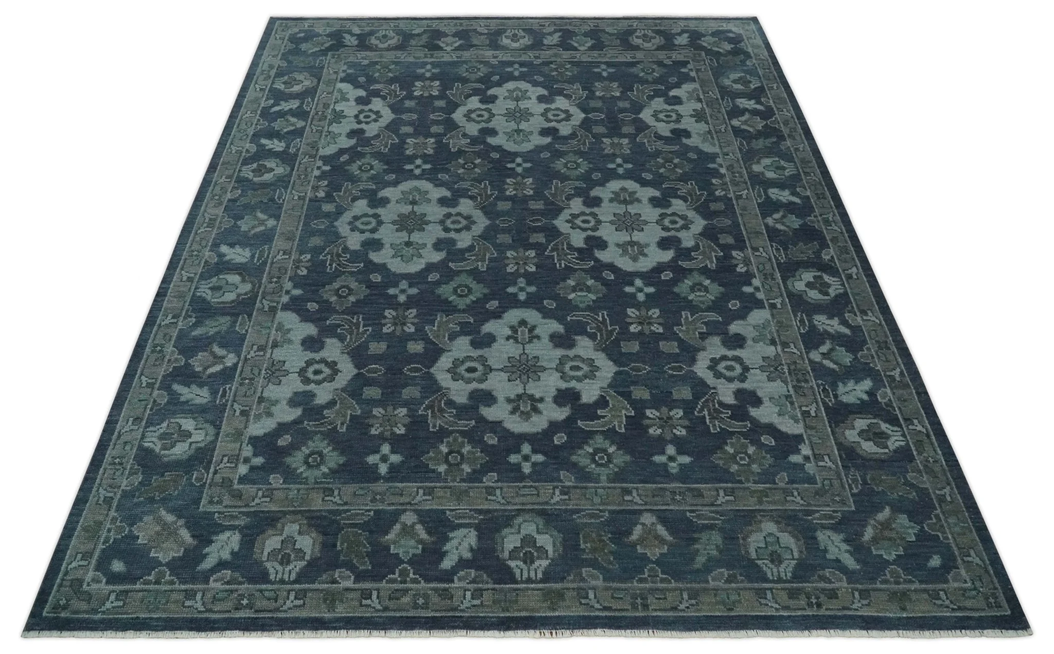 Custom Made Traditional Design Blue, Silver and Gray Hand knotted wool Area Rug - Image 10