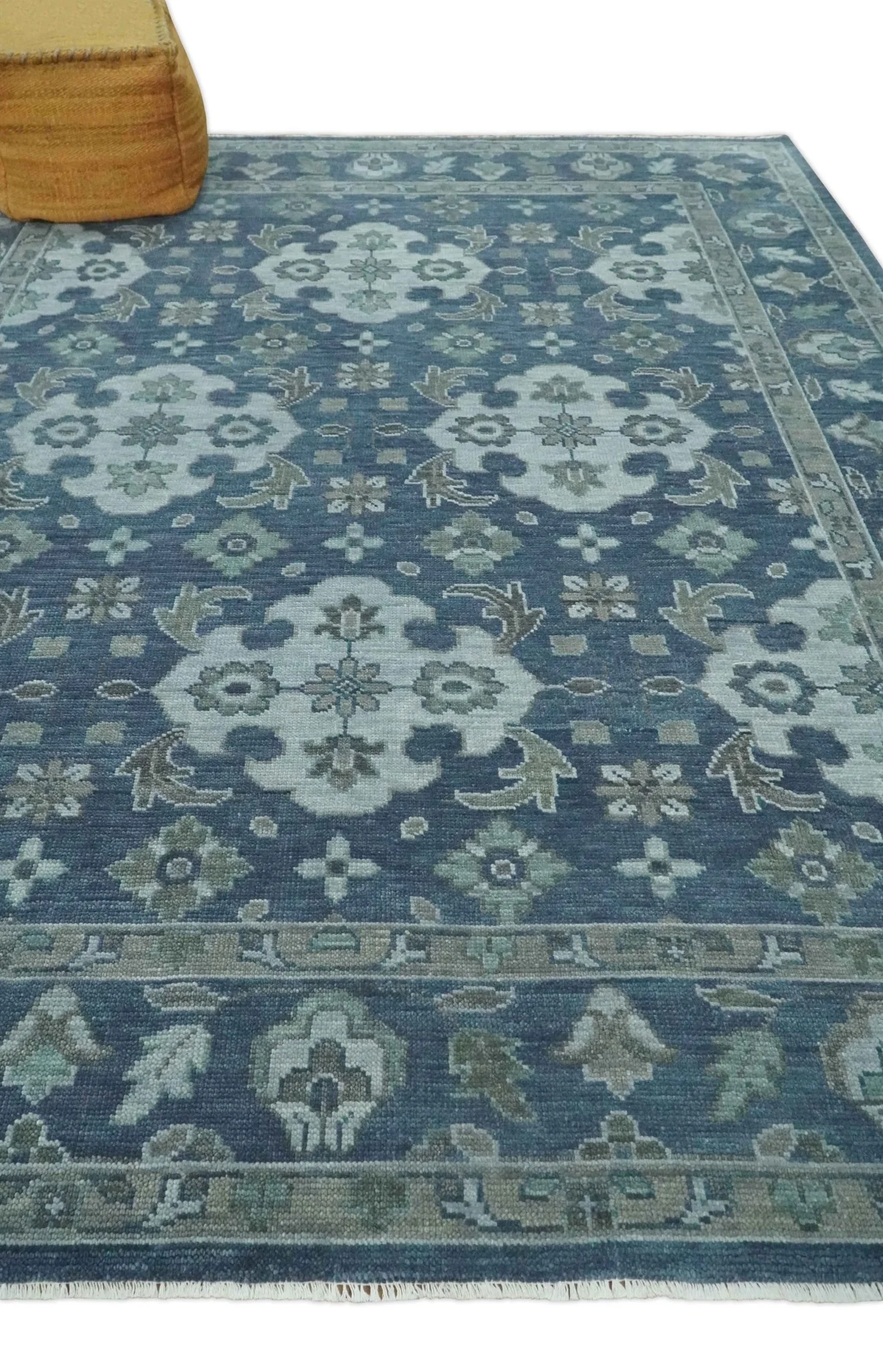 Custom Made Traditional Design Blue, Silver and Gray Hand knotted wool Area Rug - Image 3