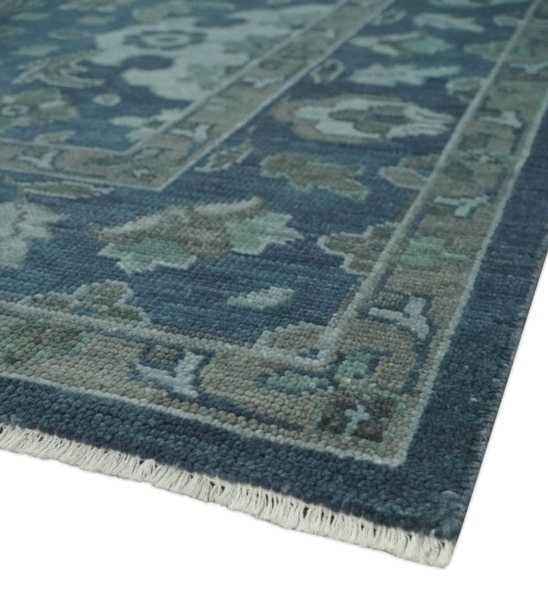 Custom Made Traditional Design Blue, Silver and Gray Hand knotted wool Area Rug - Image 5
