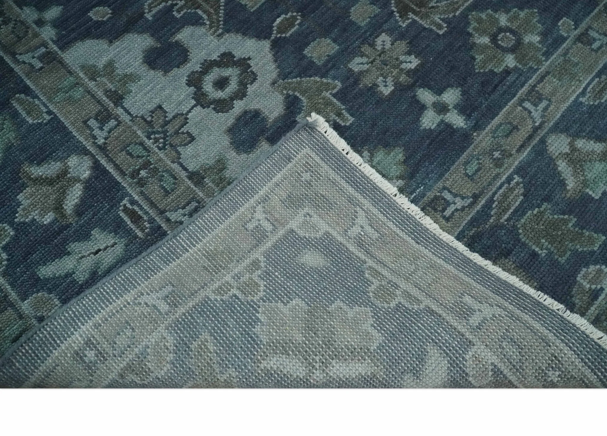 Custom Made Traditional Design Blue, Silver and Gray Hand knotted wool Area Rug - Image 7