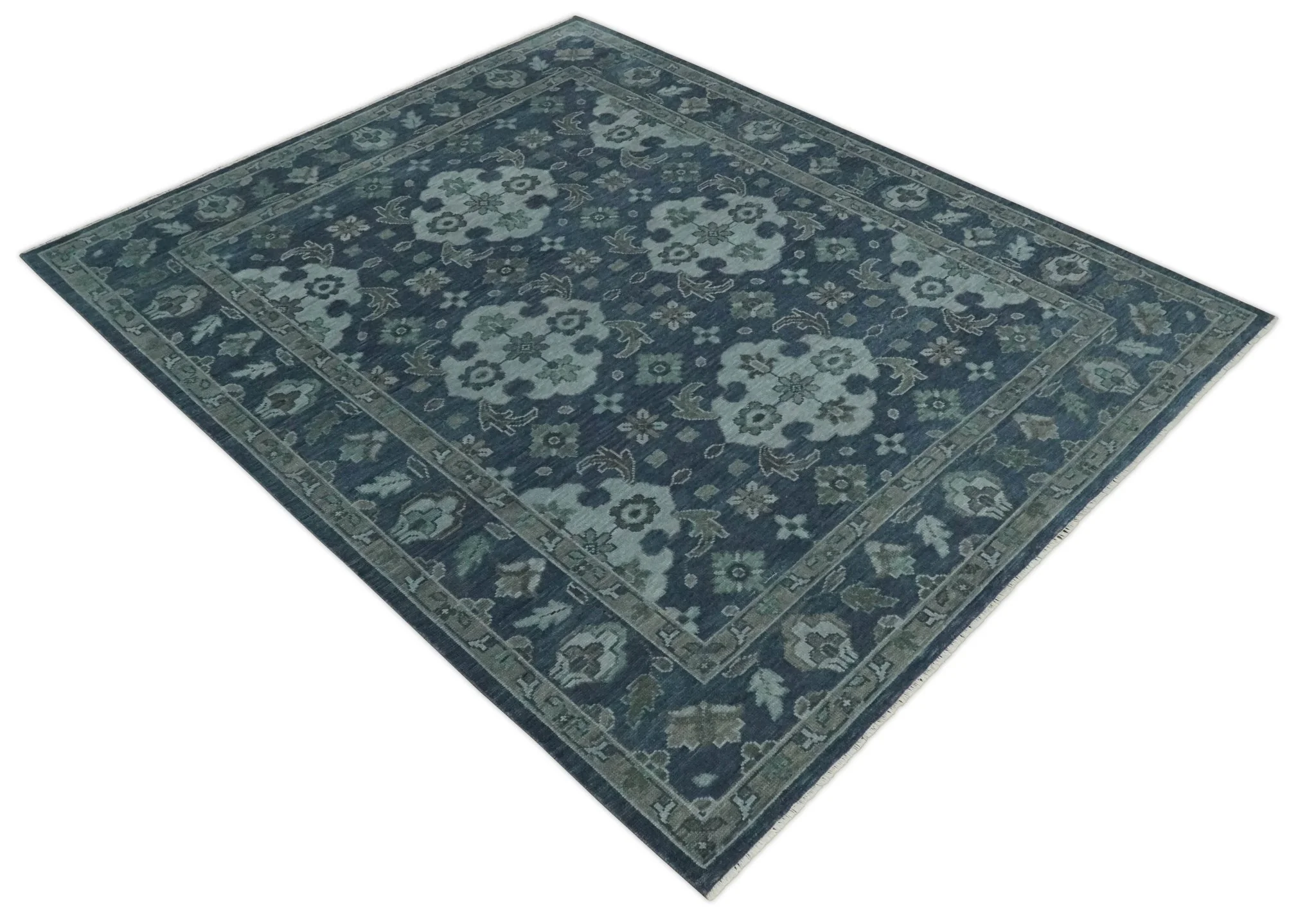 Custom Made Traditional Design Blue, Silver and Gray Hand knotted wool Area Rug - Image 9
