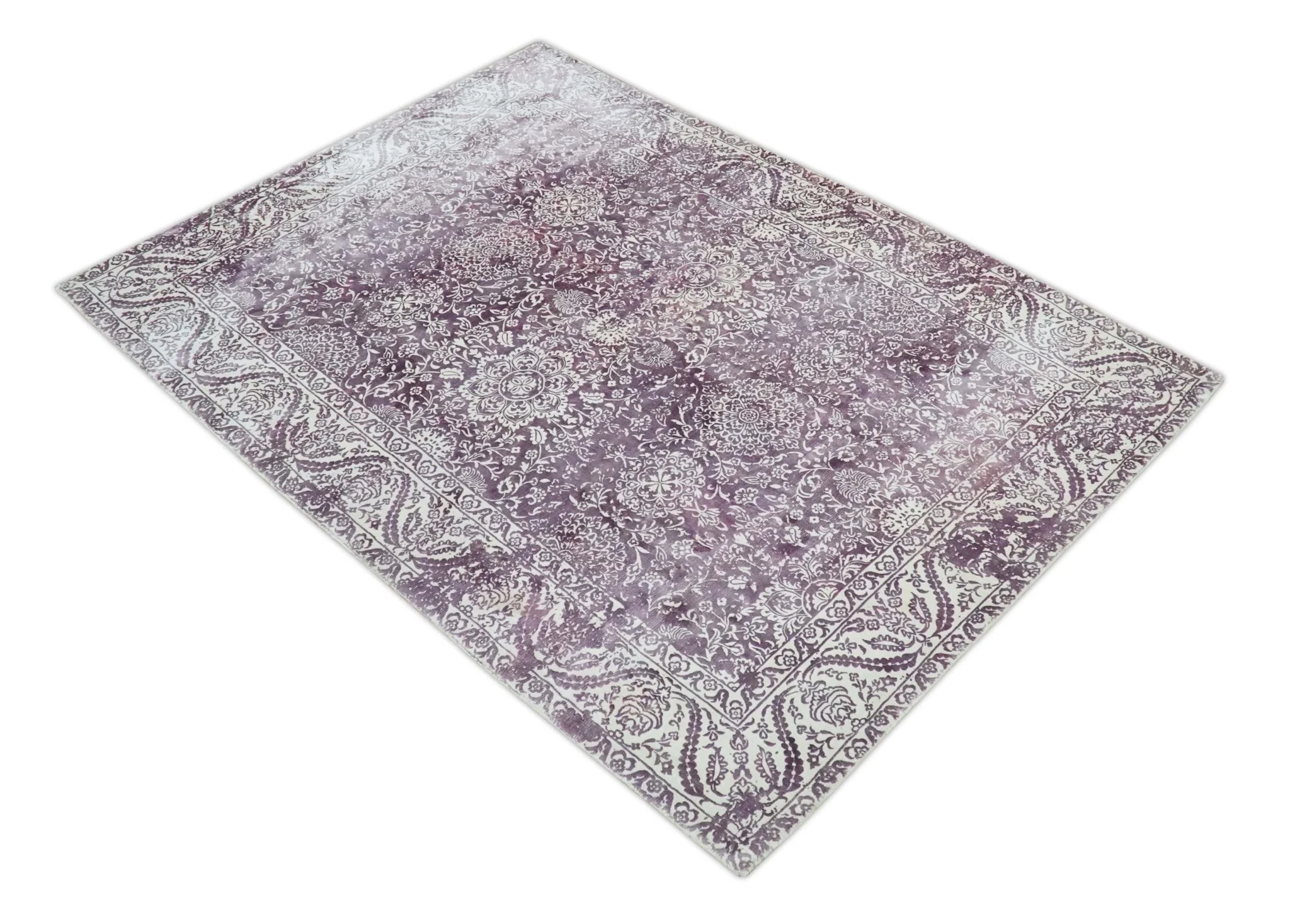 Premium Floral Medallion Purple and Ivory 5.6x7.9 Viscose Area Rug - Image 10